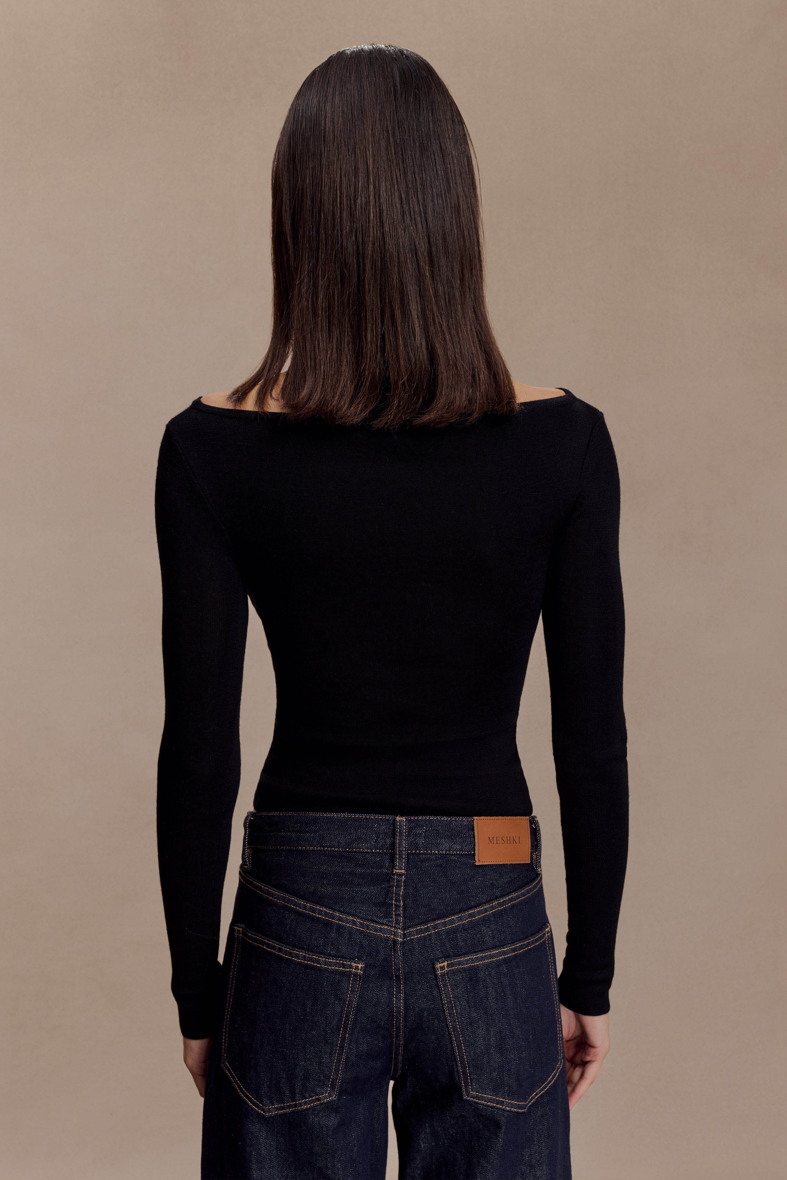 Paedyn Merino Wool Ribbed Long Sleeve Top - Black - Image 5