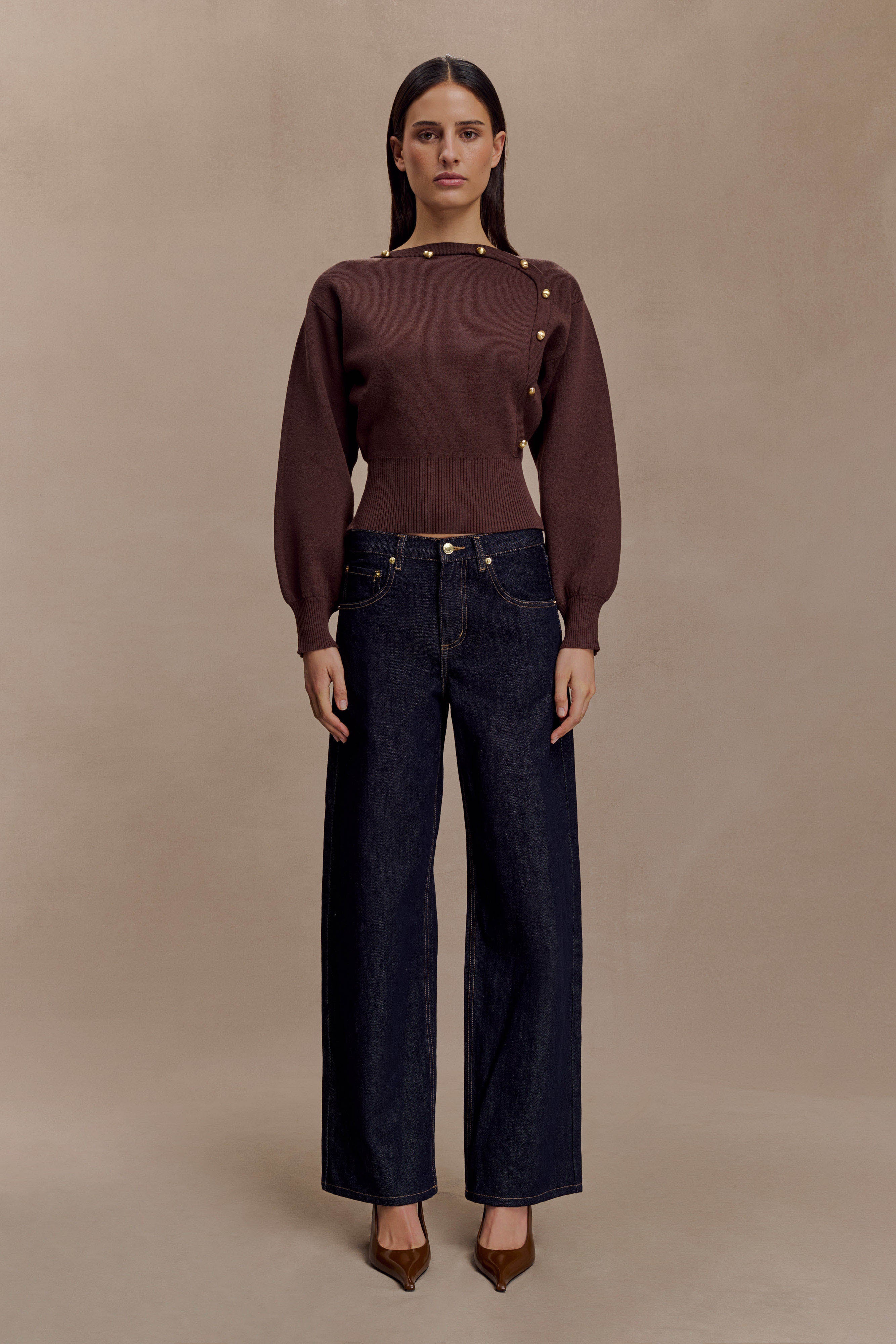 Mertyle Aysmetrical Knit Jumper - Deep Chocolate - Image 6