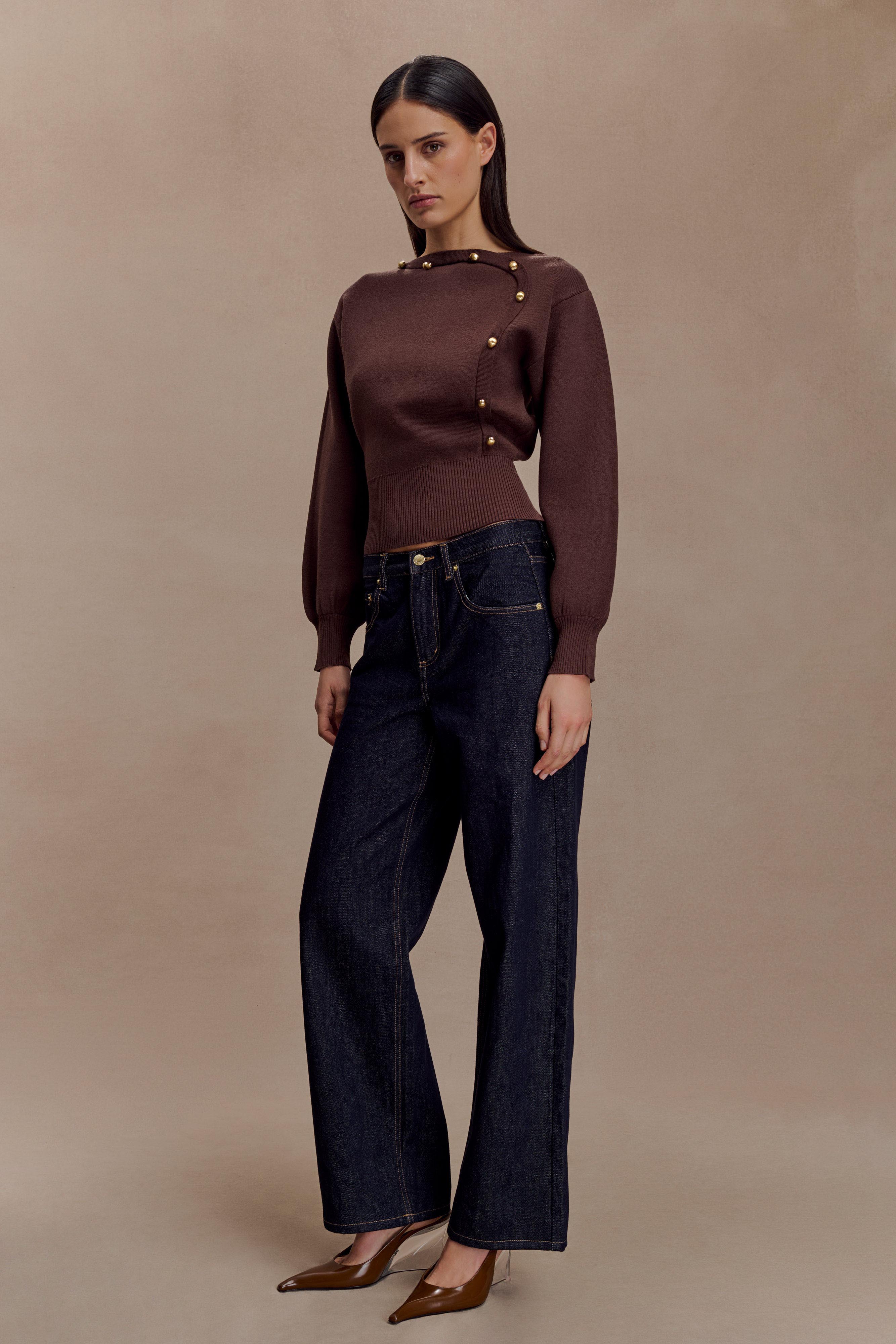 Mertyle Aysmetrical Knit Jumper - Deep Chocolate - Image 5