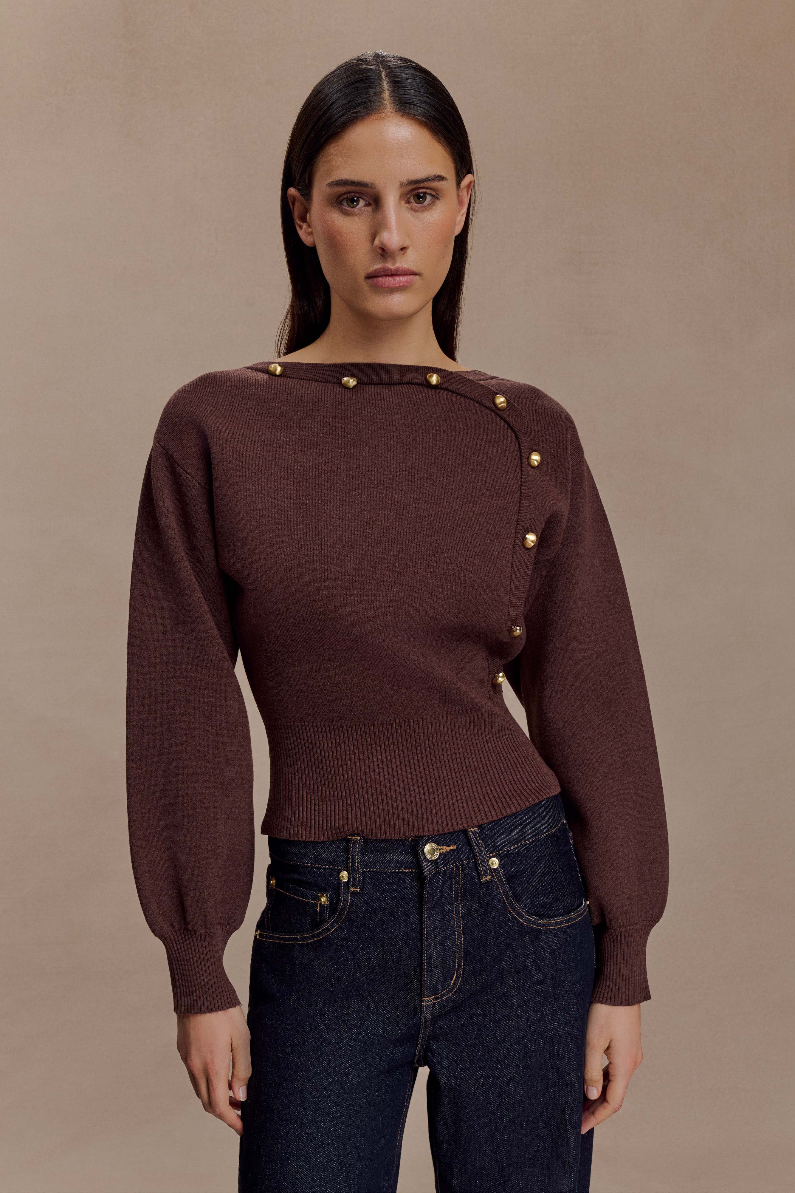 Alternative view of Mertyle Aysmetrical Knit Jumper - Deep Chocolate