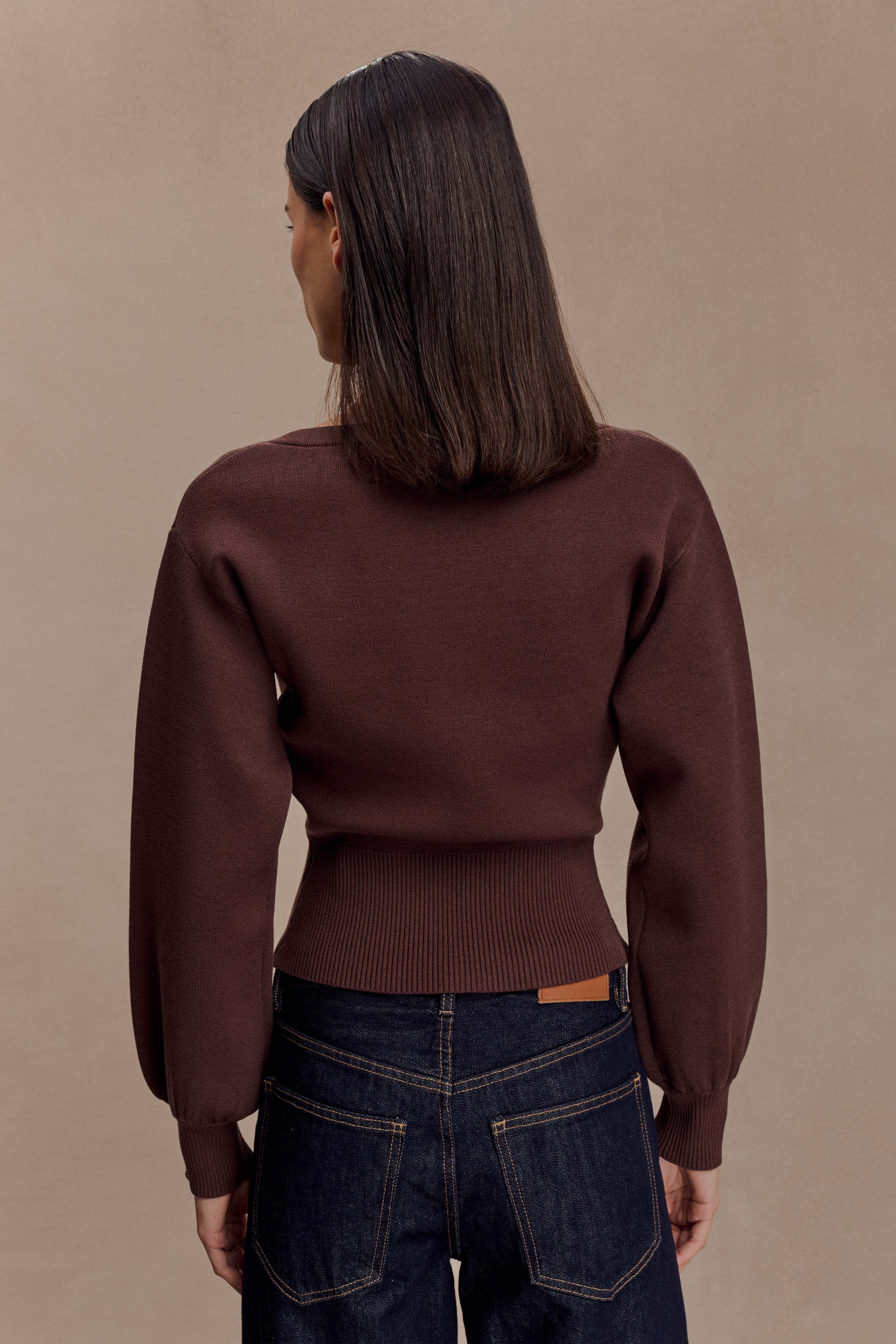 Mertyle Aysmetrical Knit Jumper - Deep Chocolate - Image 3