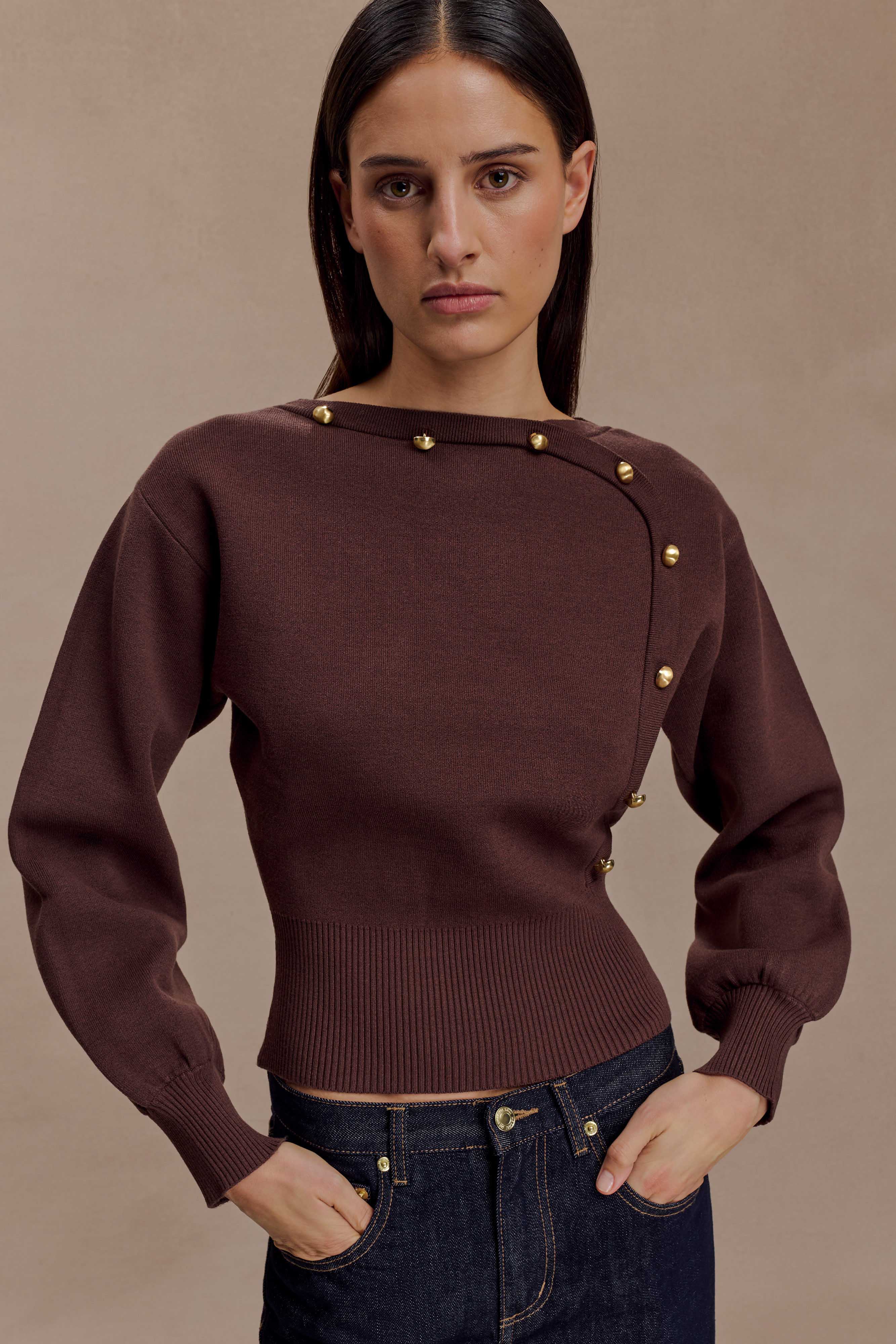 Mertyle Aysmetrical Knit Jumper - Deep Chocolate - Image 4