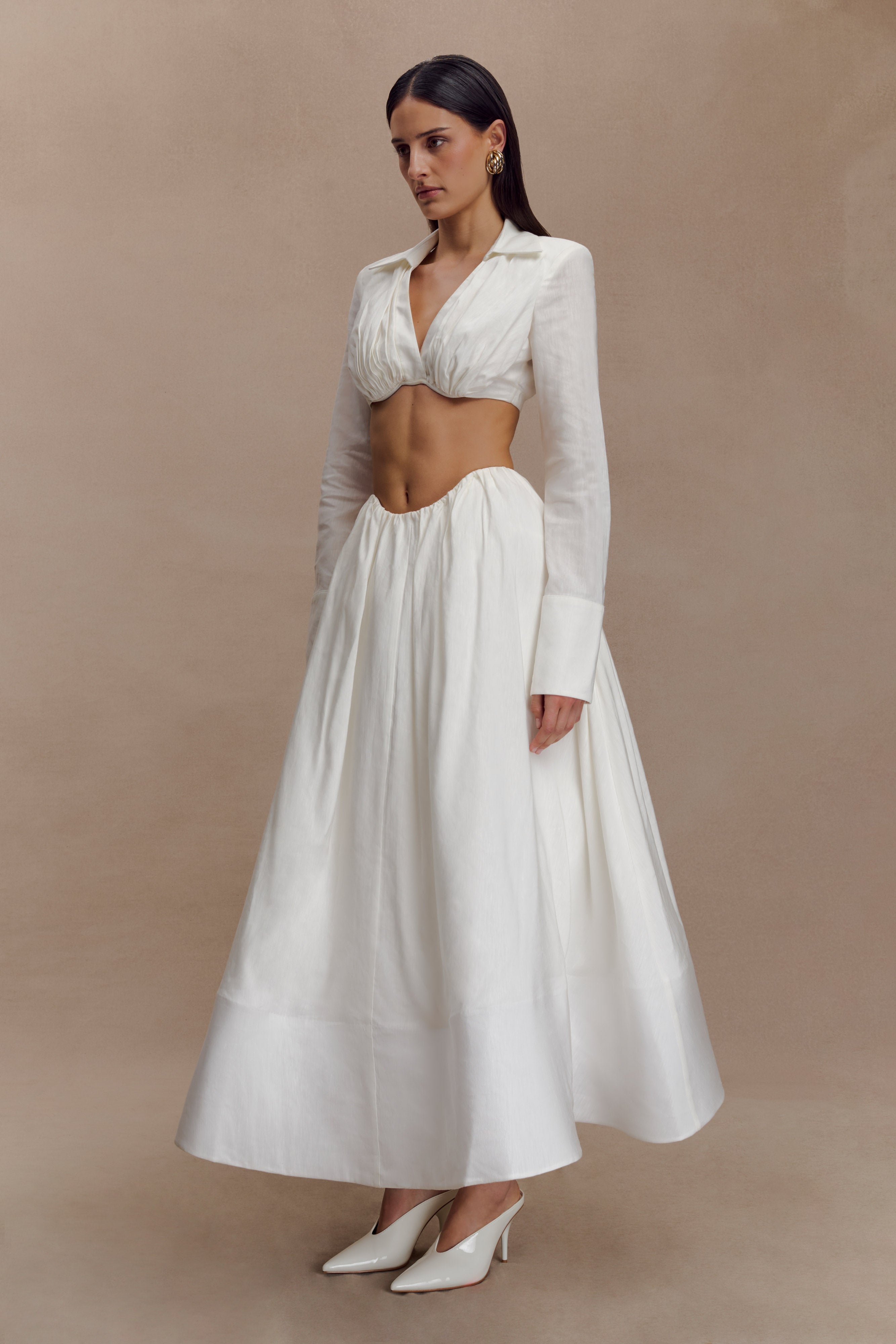 Greta Gathered Maxi Skirt - White - Image 5