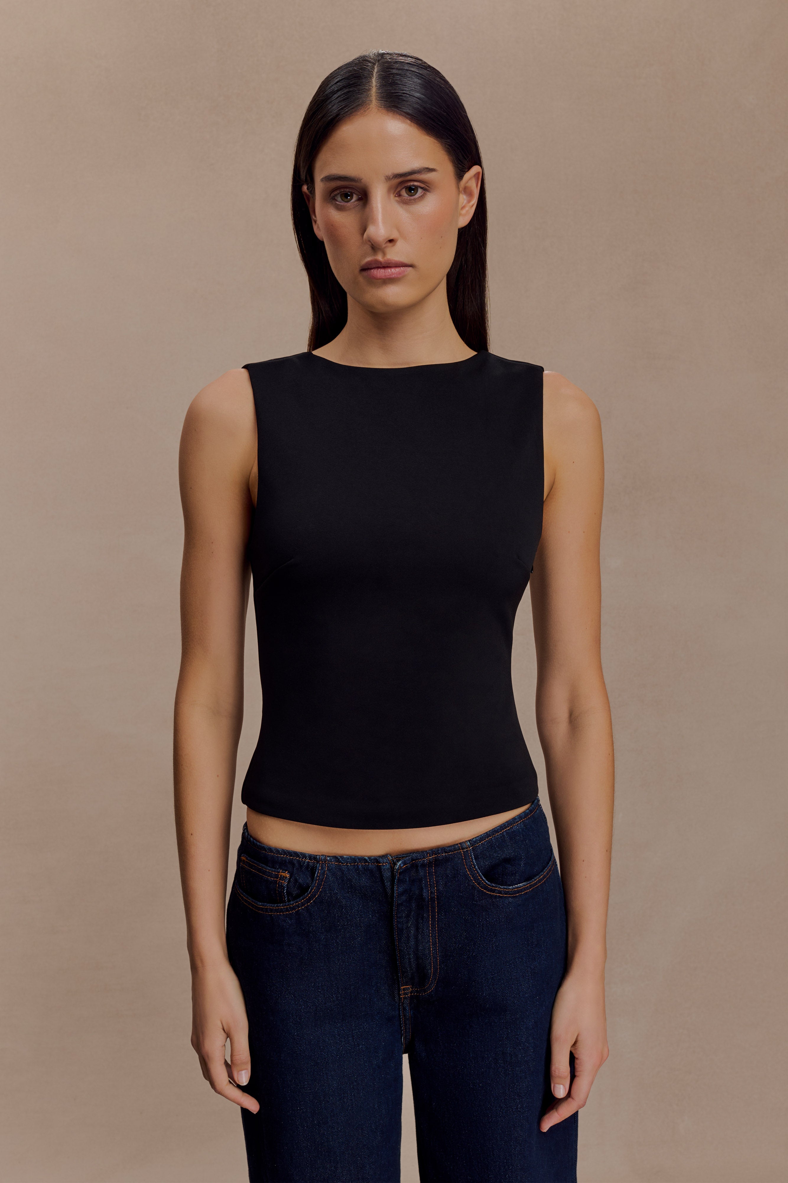 Kyra Open Back Scuba Crepe Top - Black - Image 4