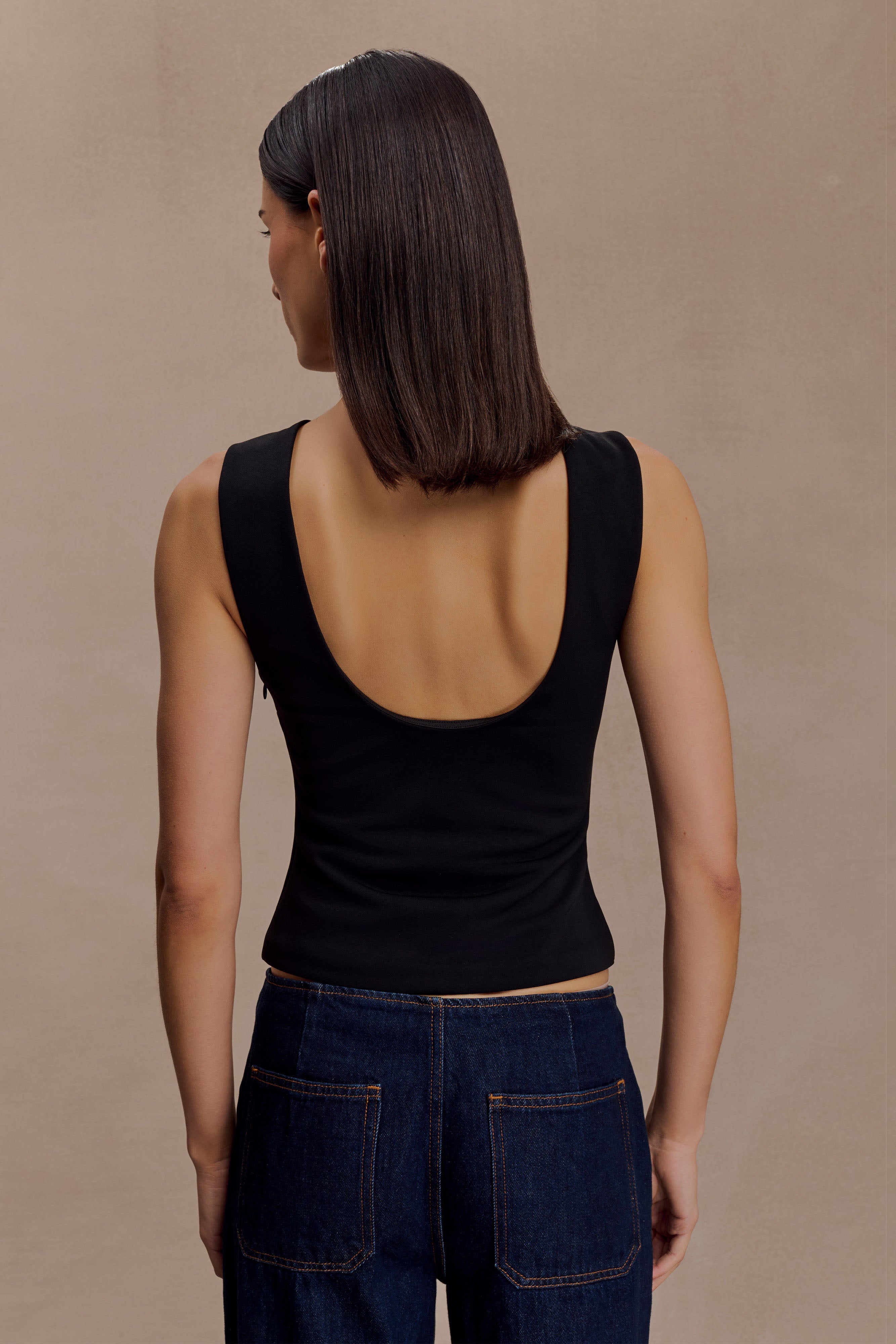 Kyra Open Back Scuba Crepe Top - Black - Image 5