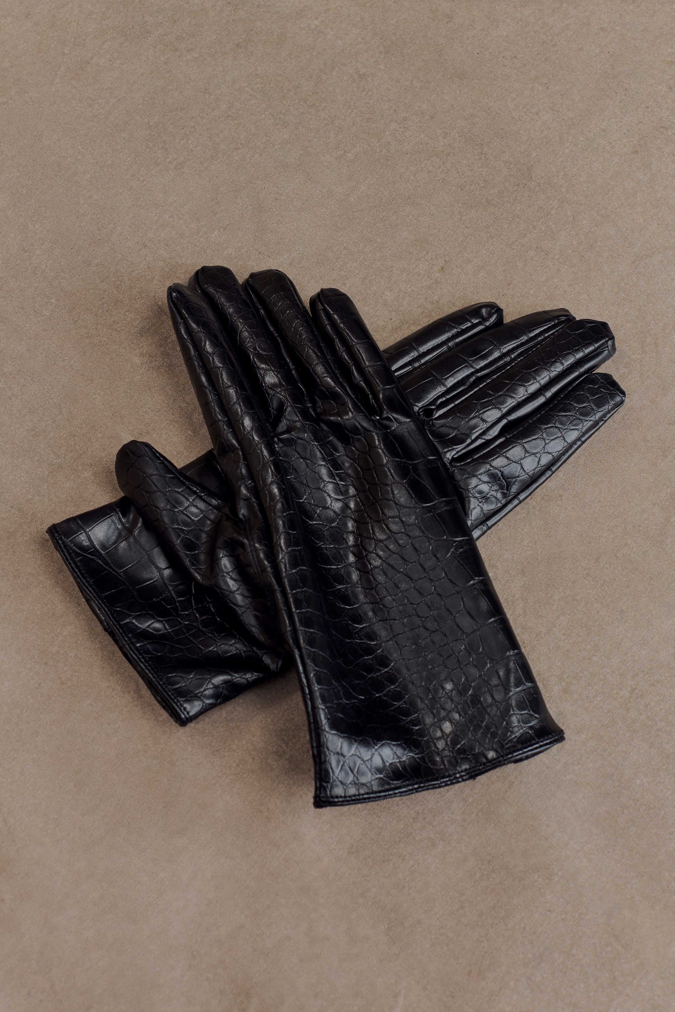 Atlas Faux Leather Crocodile Gloves - Black - Image 3