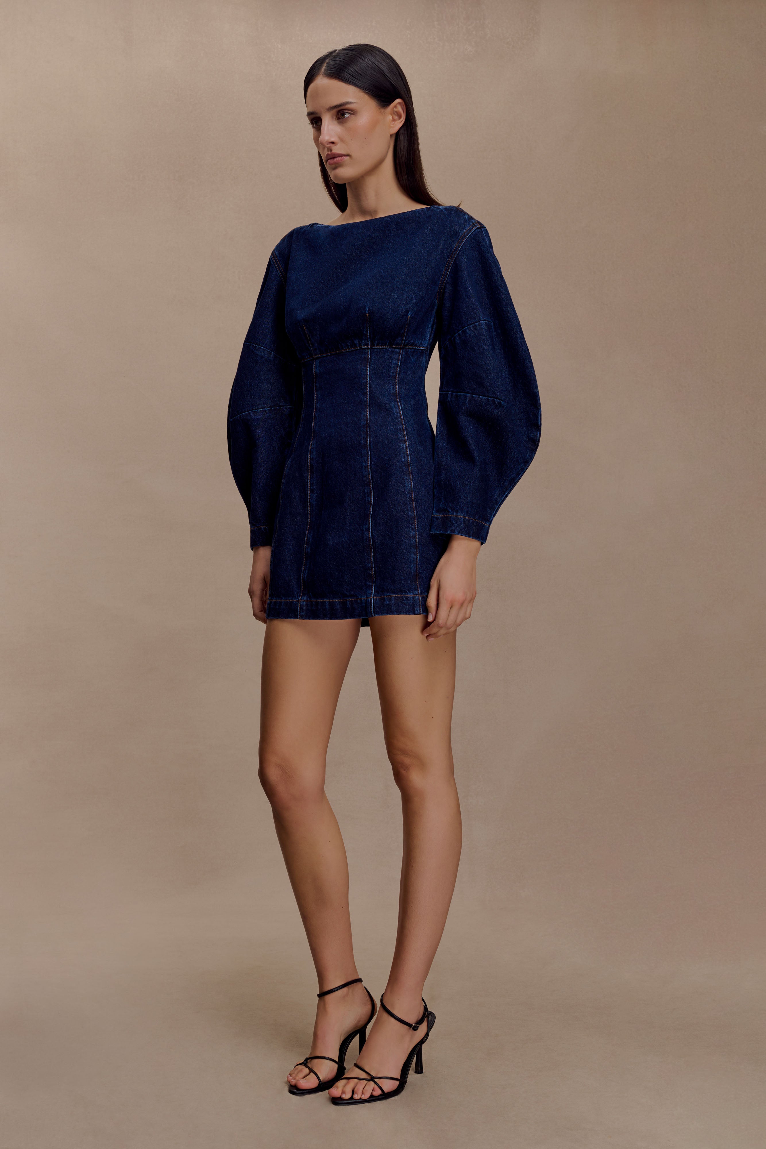Cosmala Denim Long Sleeve Mini Dress - Indigo Blue - Image 6