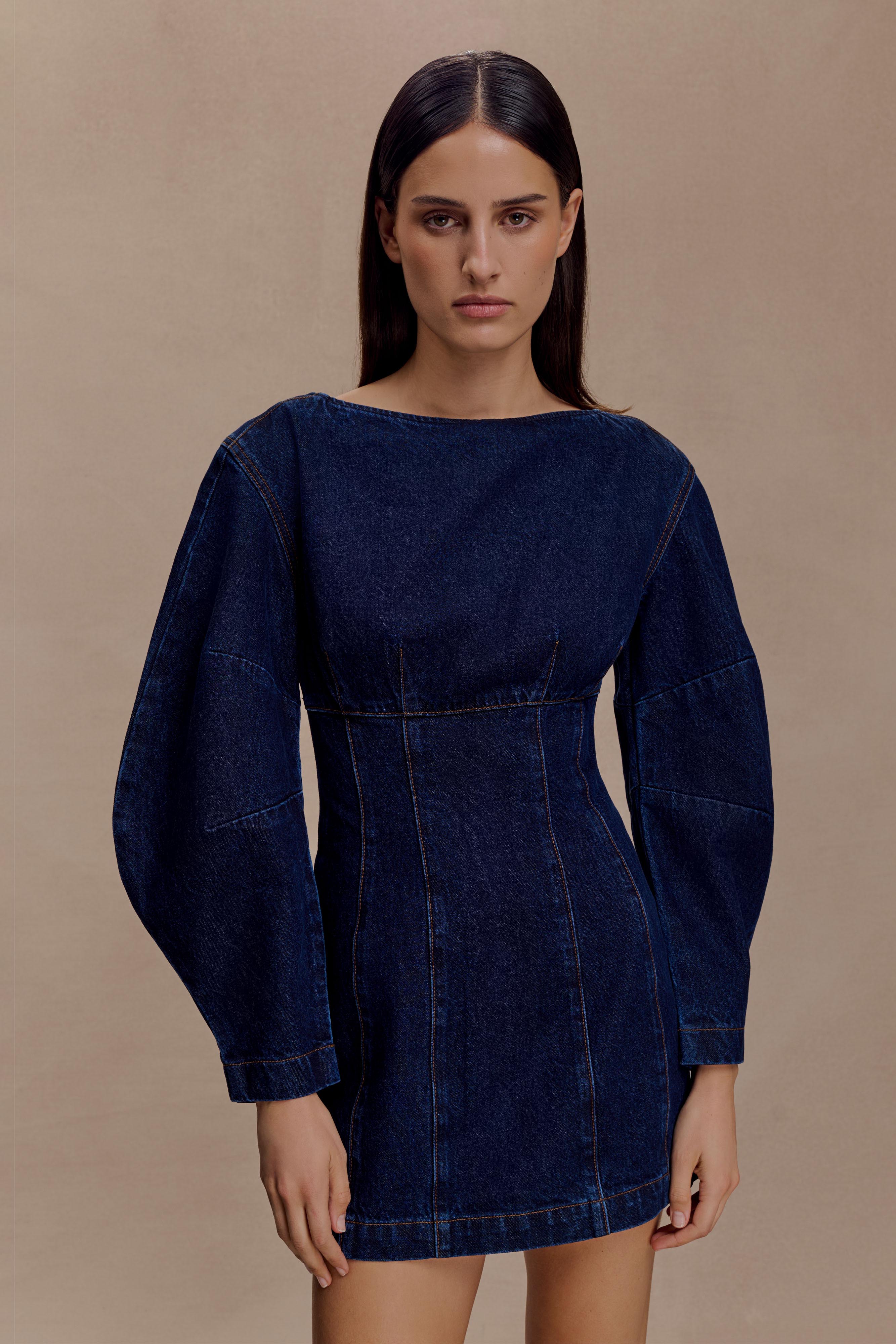Cosmala Denim Long Sleeve Mini Dress - Indigo Blue - Image 3