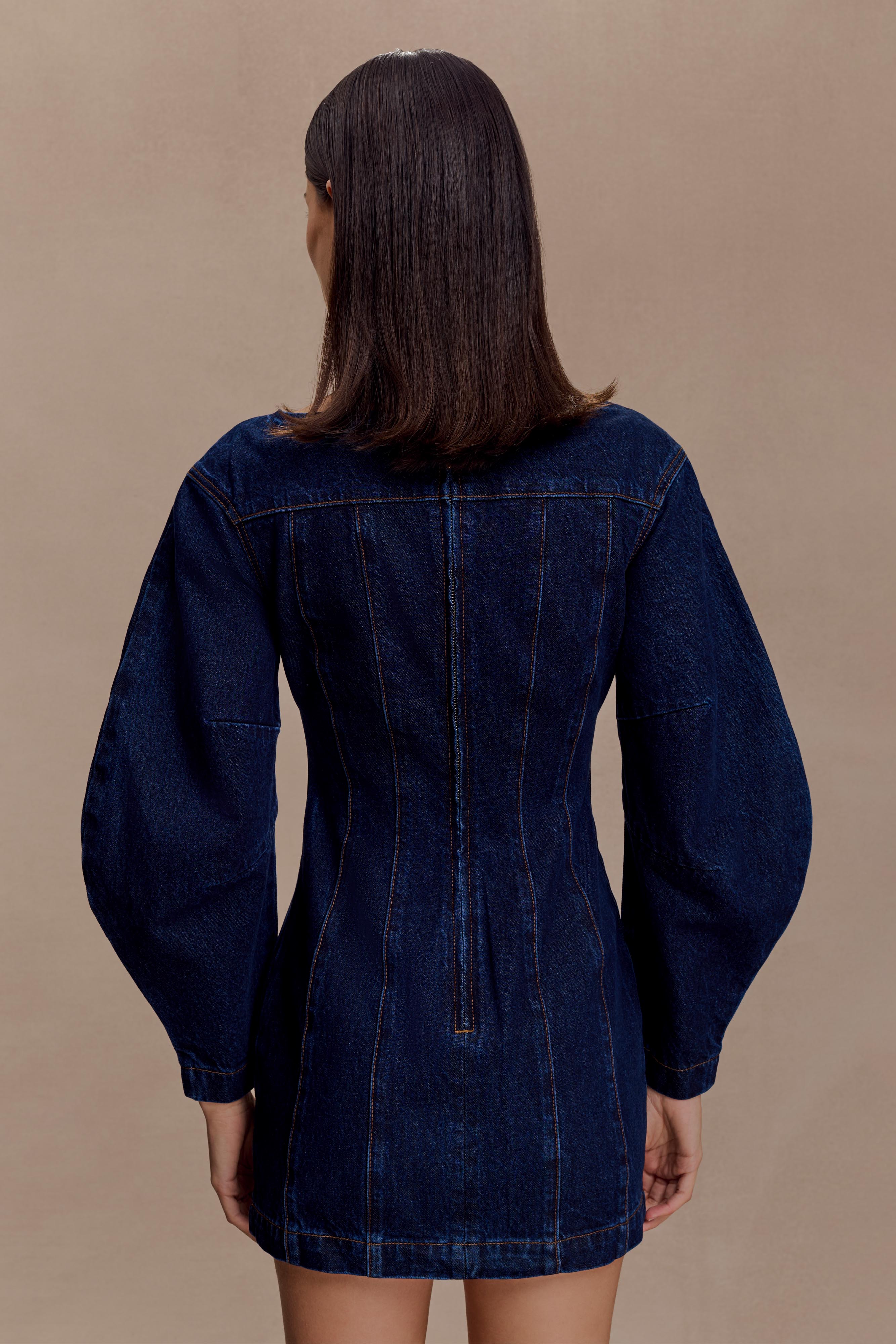 Cosmala Denim Long Sleeve Mini Dress - Indigo Blue - Image 4