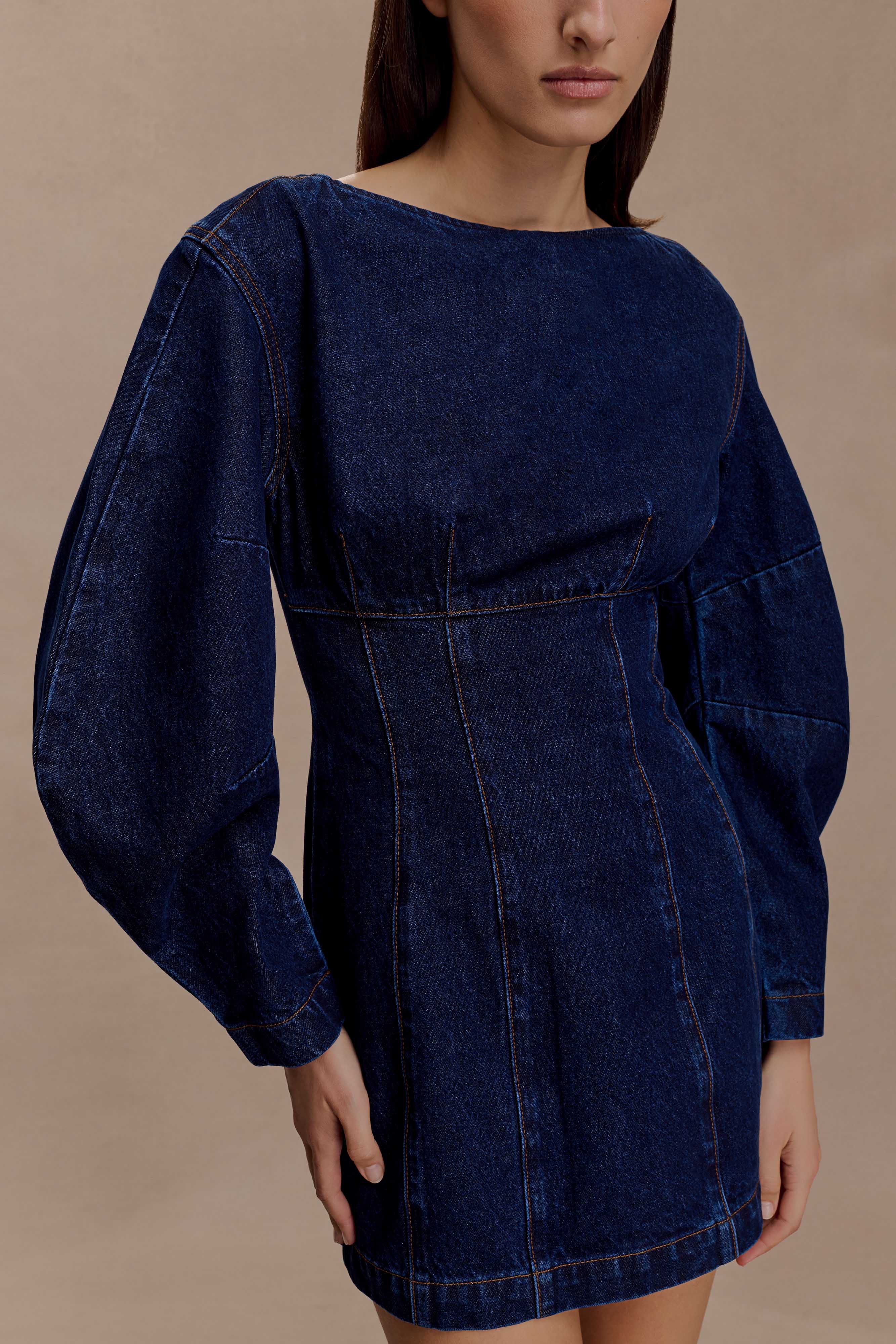 Cosmala Denim Long Sleeve Mini Dress - Indigo Blue - Image 5