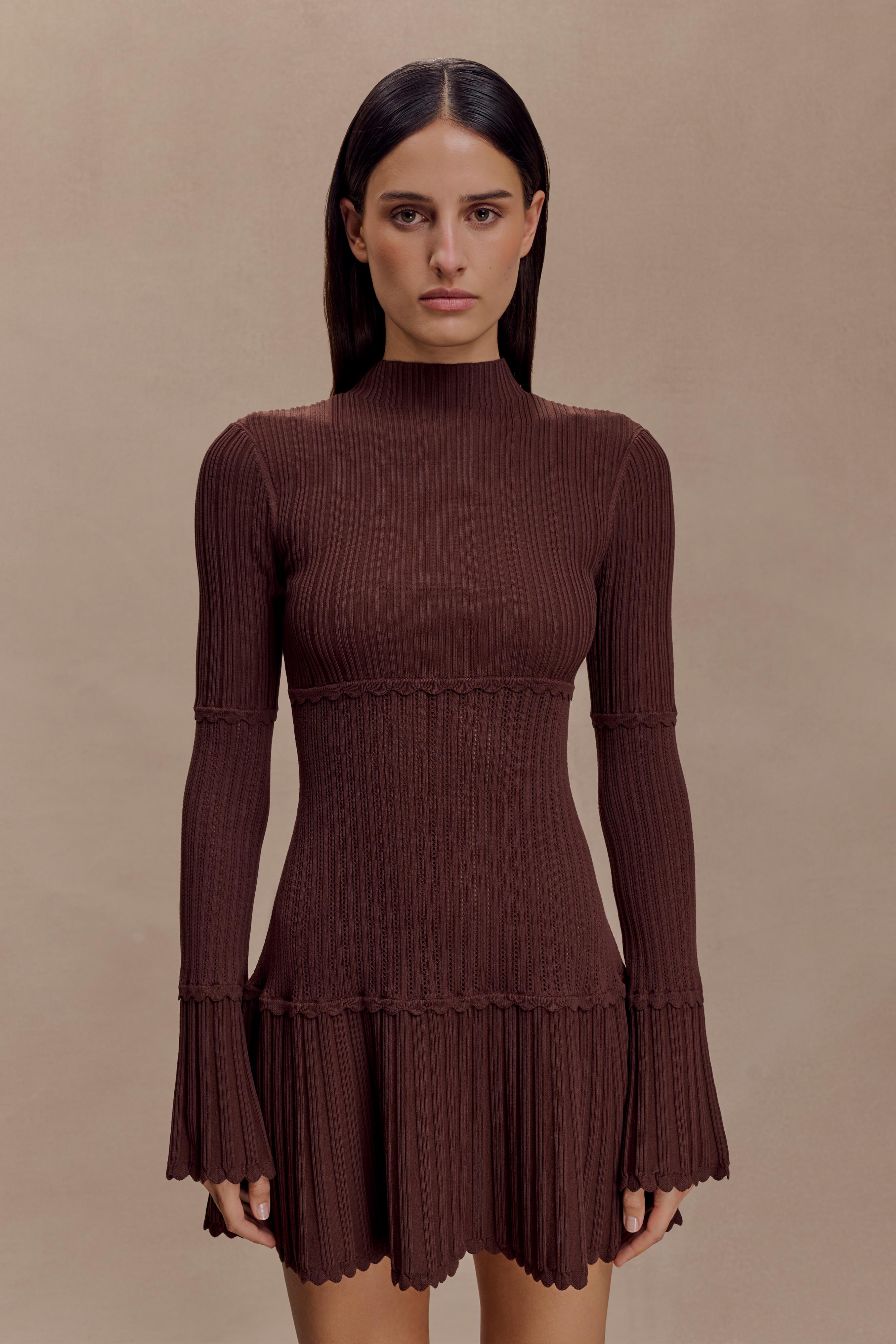Alternative view of Adena Pointelle Knit Mini Dress - Chocolate