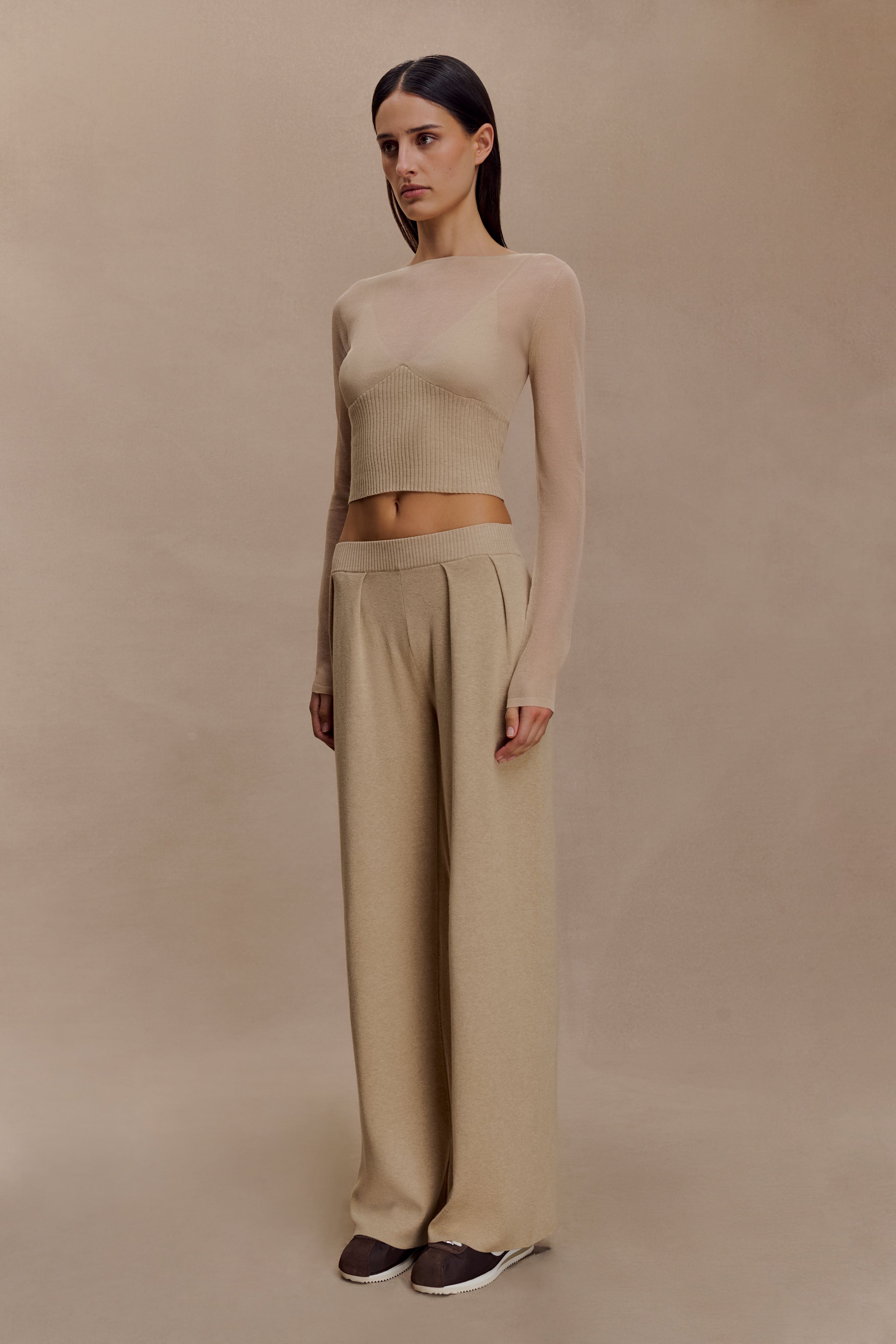 Frannie Gathered Silk Blend Knit Pants - Sand - Image 5