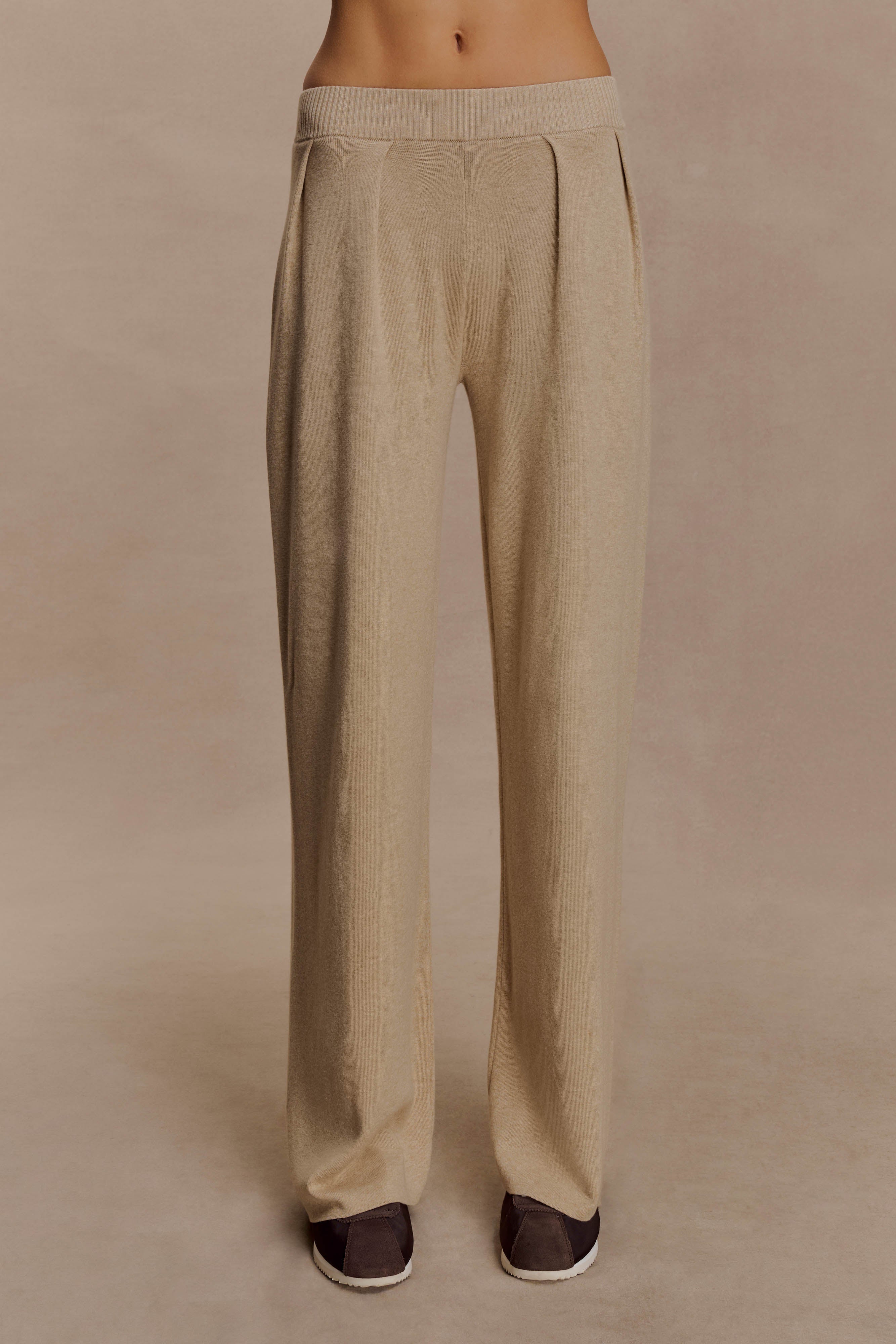 Frannie Gathered Silk Blend Knit Pants - Sand - Image 9