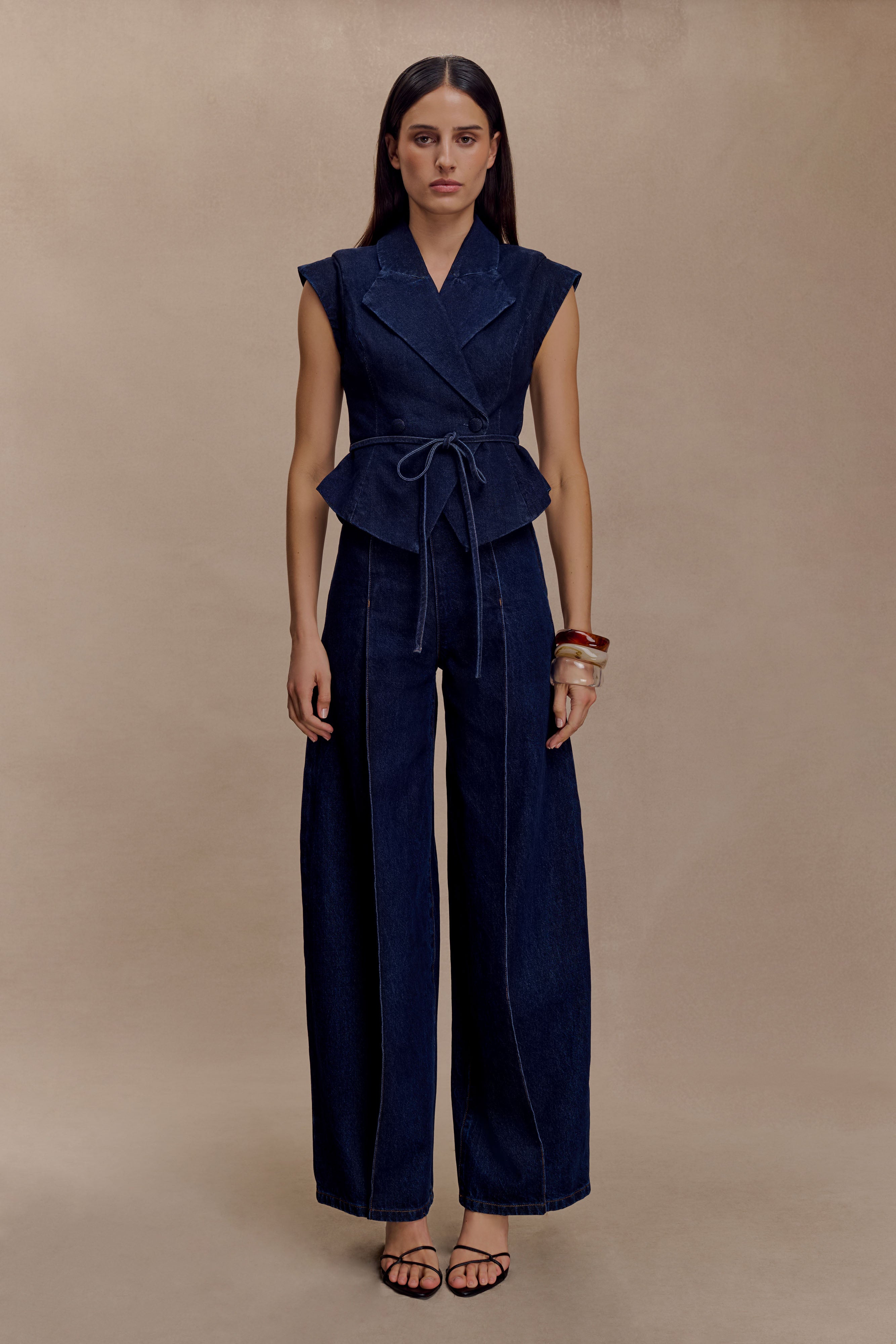 Charley Structured Tie Denim Top - Indigo Blue - Image 7