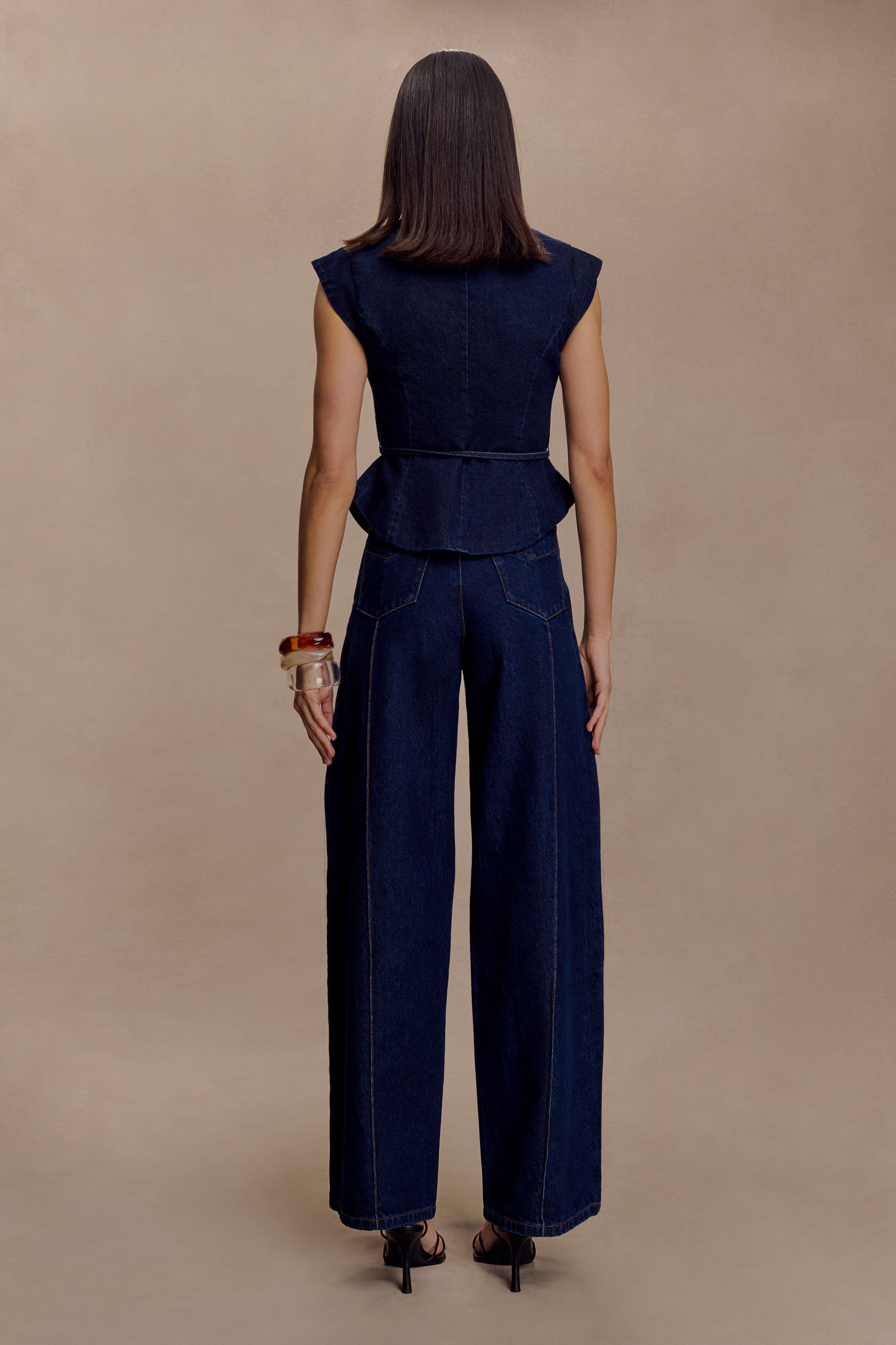 Charley Structured Tie Denim Top - Indigo Blue - Image 6