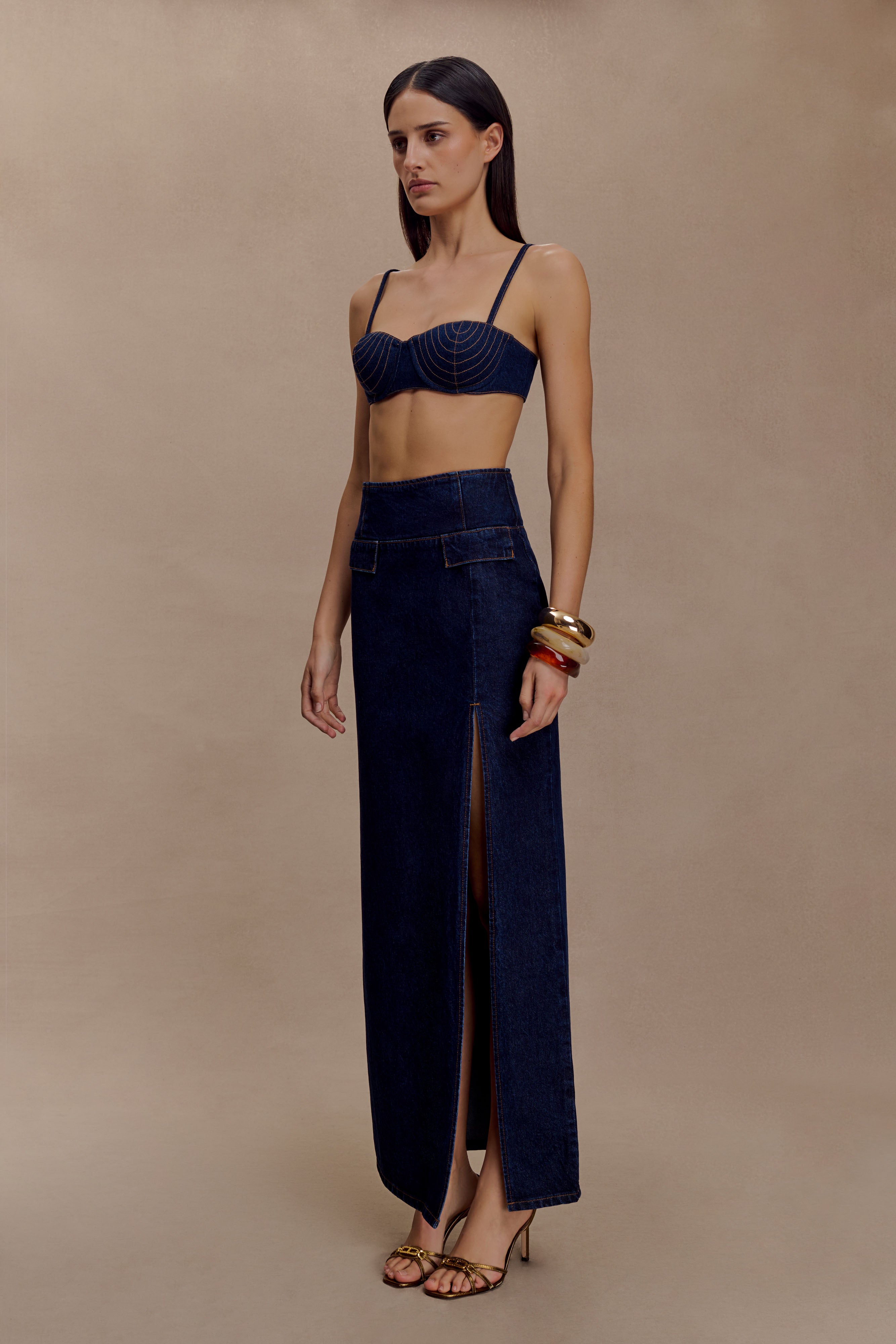 Maylena High Rise Denim Maxi Skirt - Indigo Blue - Image 4
