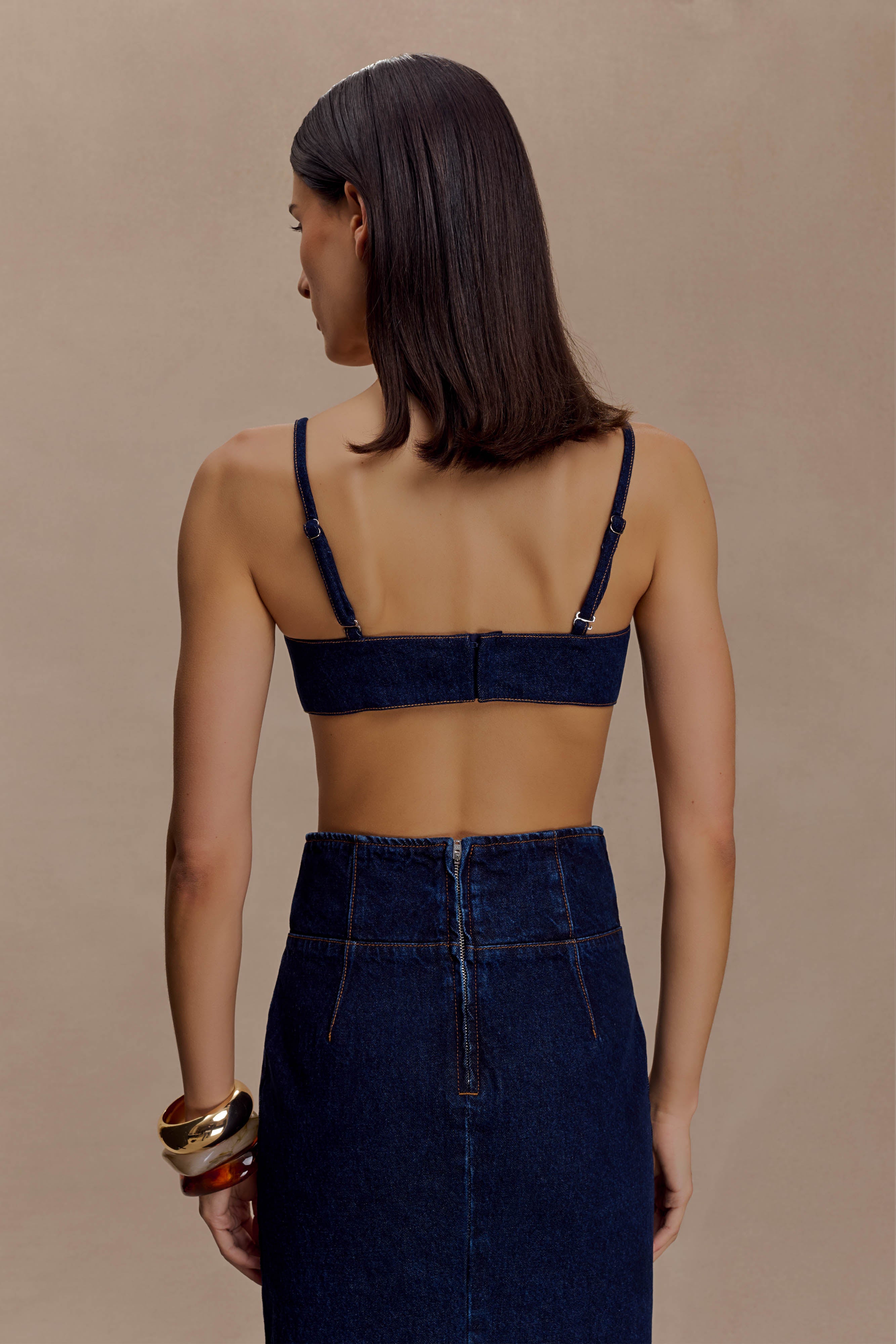 Belle Denim Cropped Bralette - Indigo Blue - Image 4