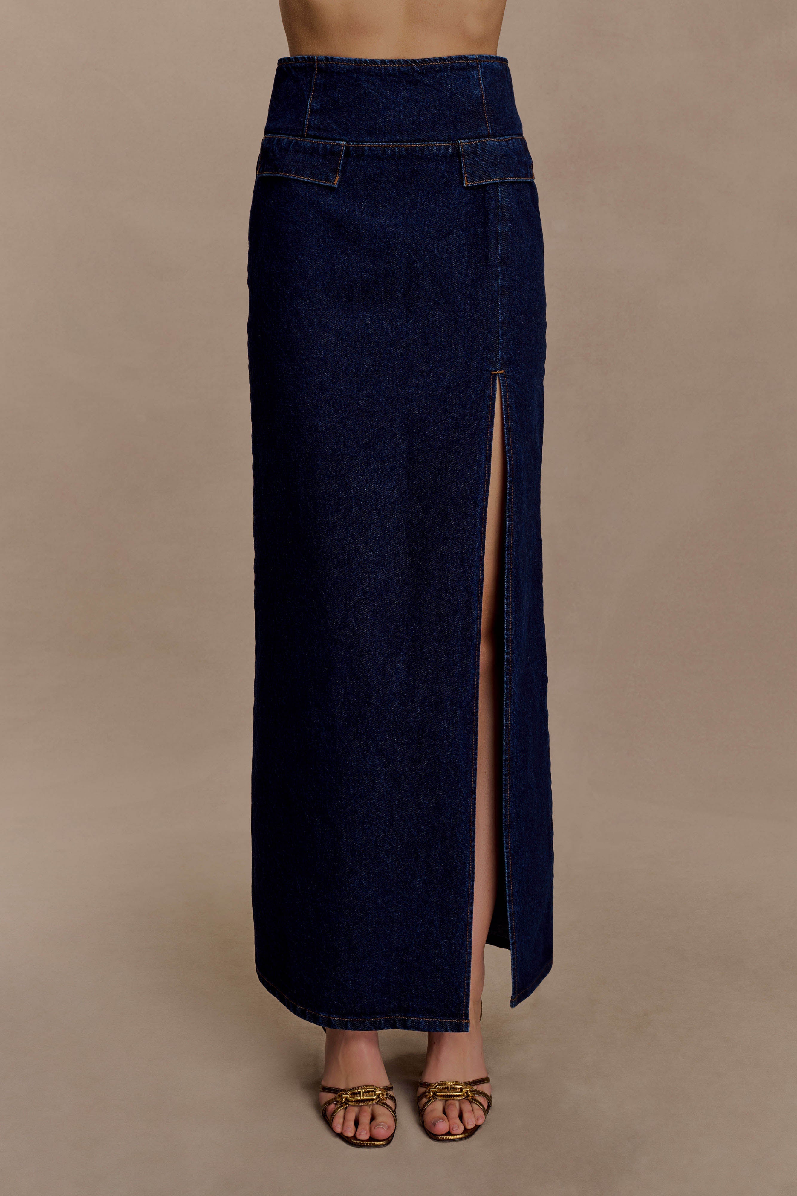 Maylena High Rise Denim Maxi Skirt - Indigo Blue - Image 6