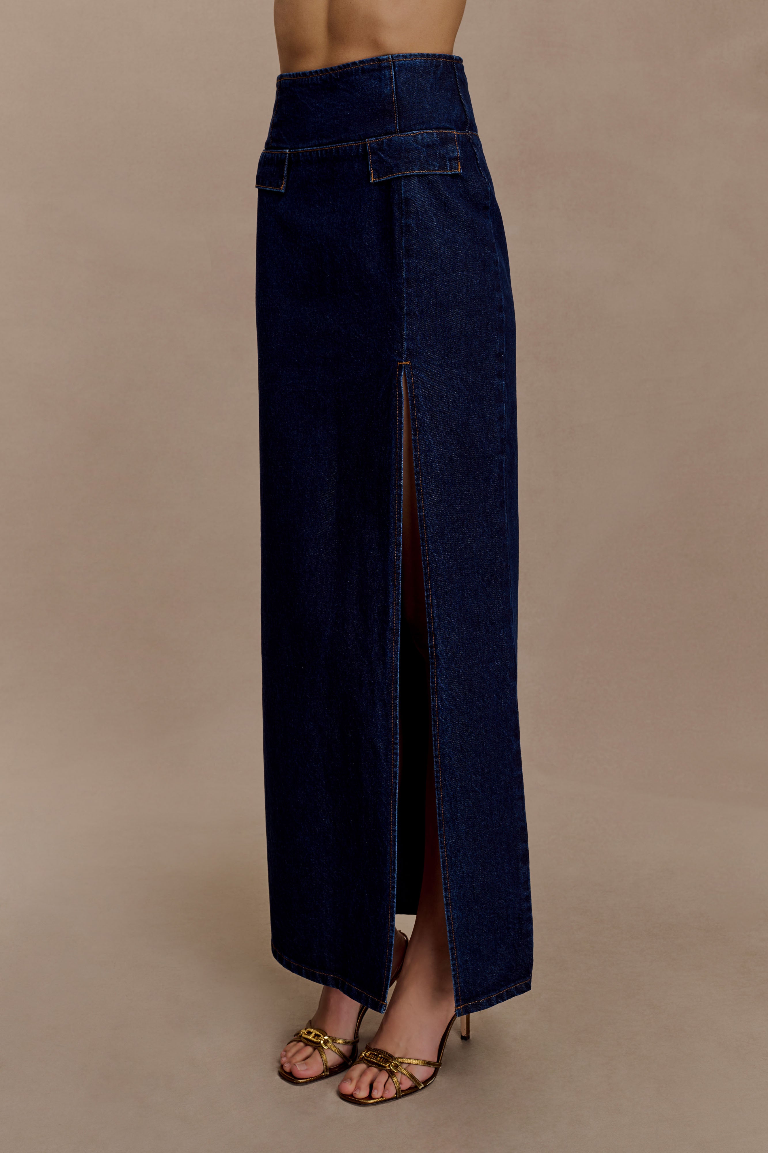 Maylena High Rise Denim Maxi Skirt - Indigo Blue - Image 5