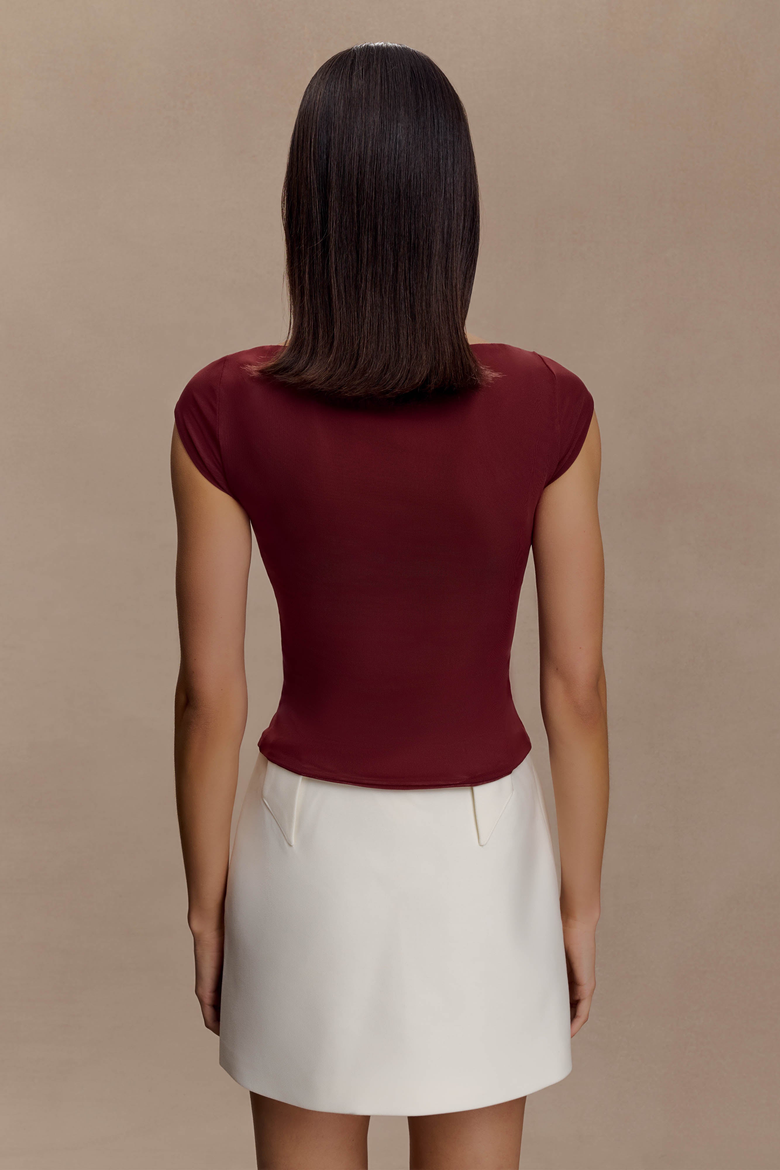 Alternative view of Romana Short Sleeve Mesh Top - Burgundy