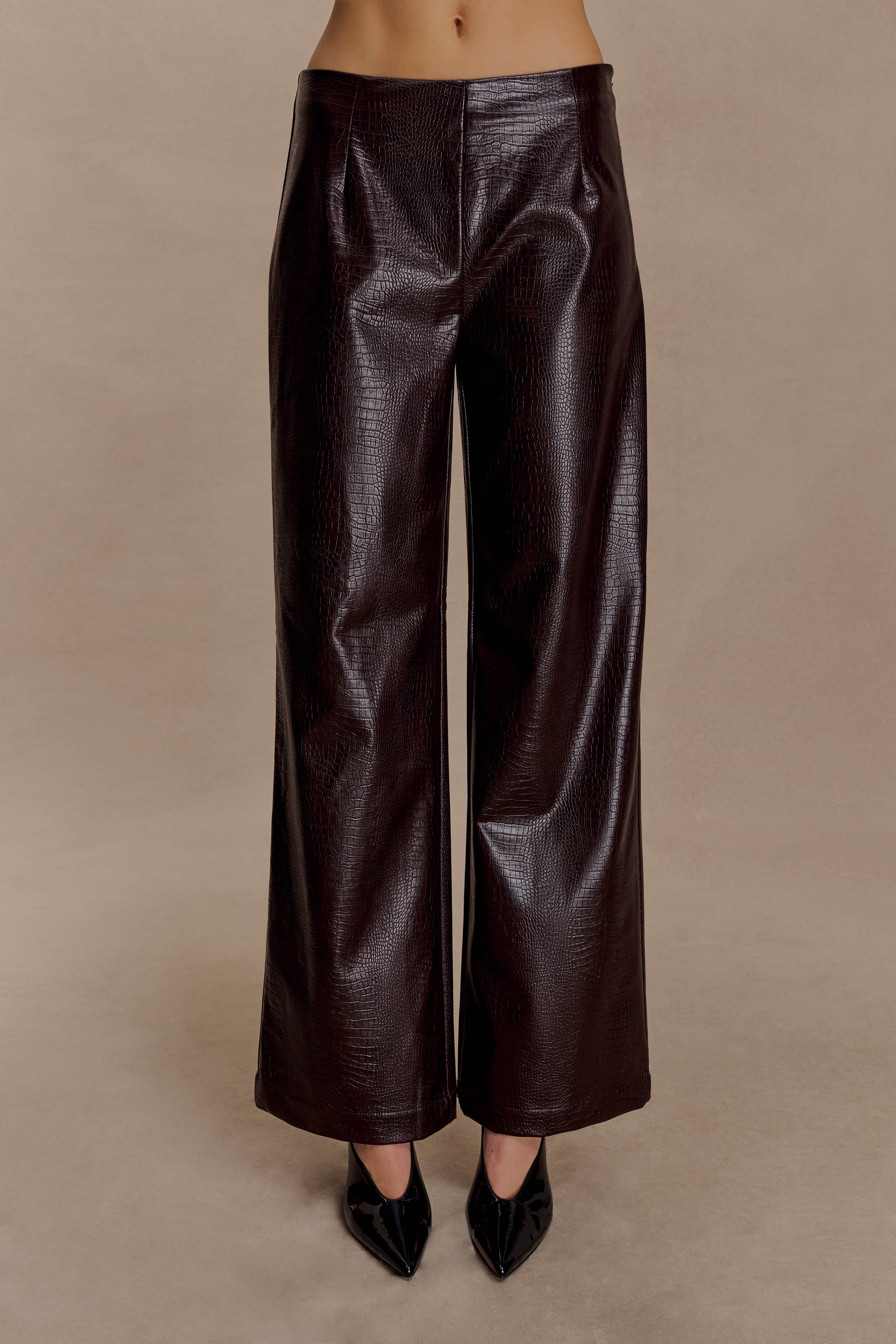 Alternative view of Henry Croc Faux Leather Straight Leg Pants - Dark Chocolate