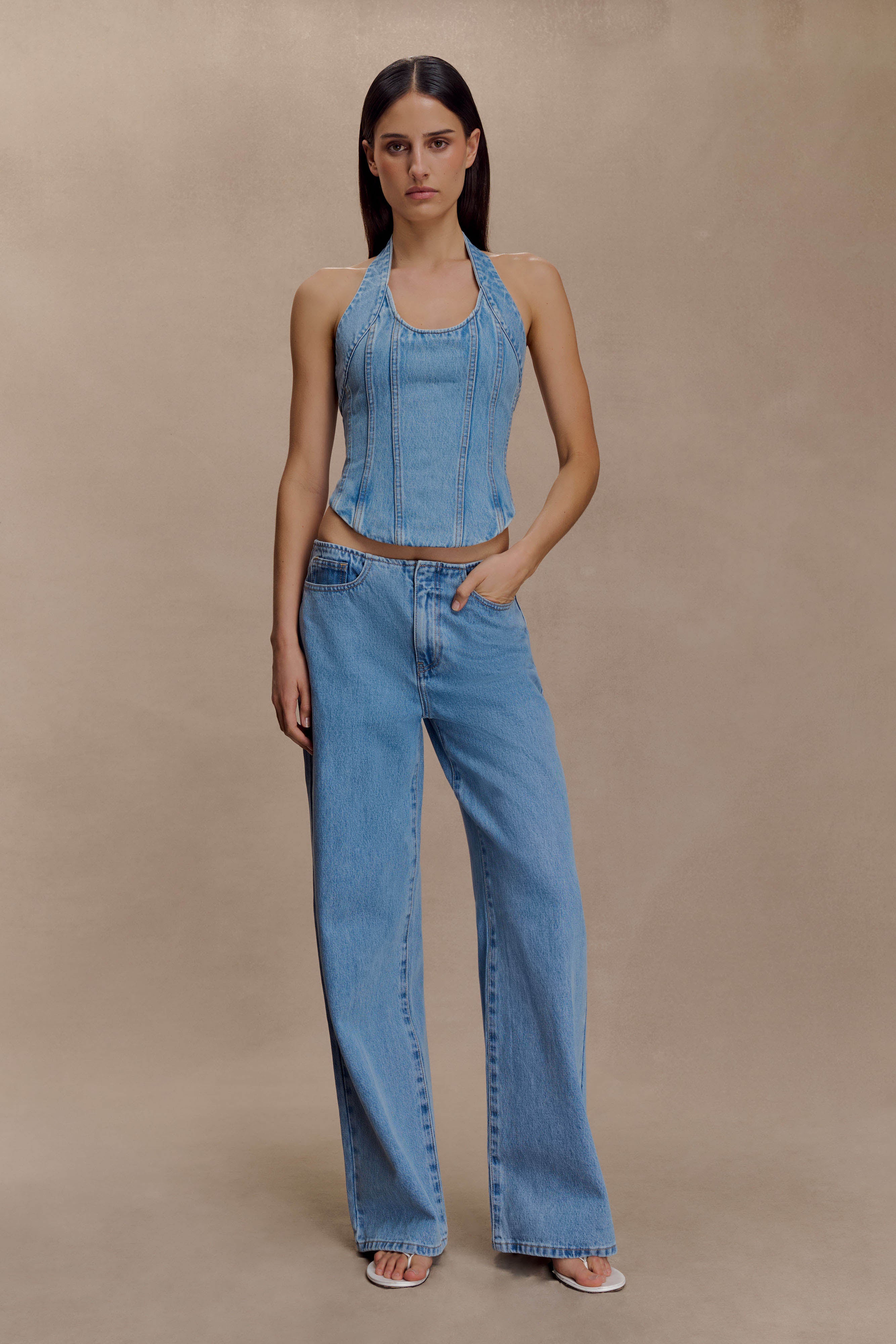 Meadow Denim Corset Halter Top - Classic Blue - Image 9