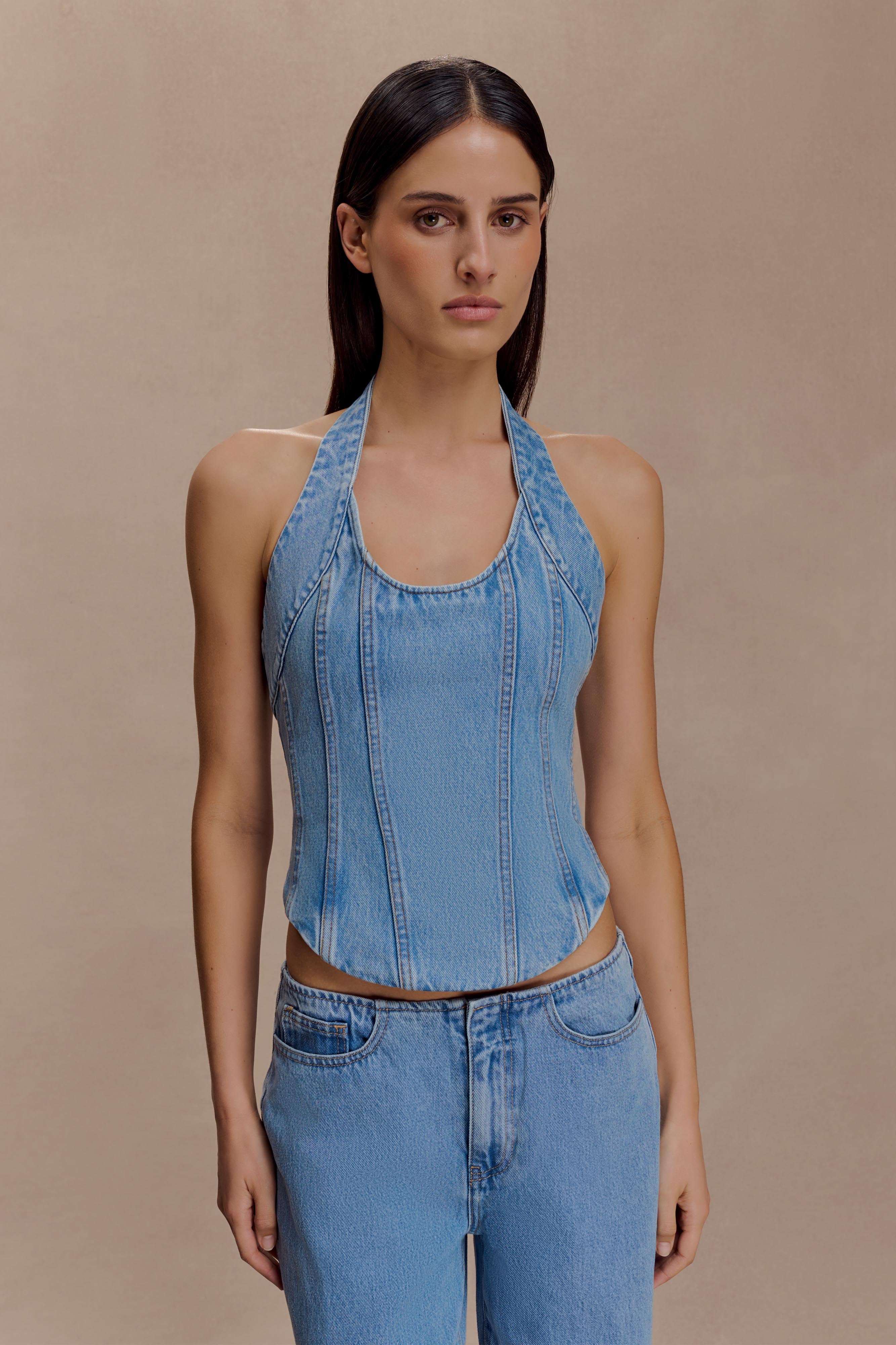 Meadow Denim Corset Halter Top - Classic Blue - Image 4