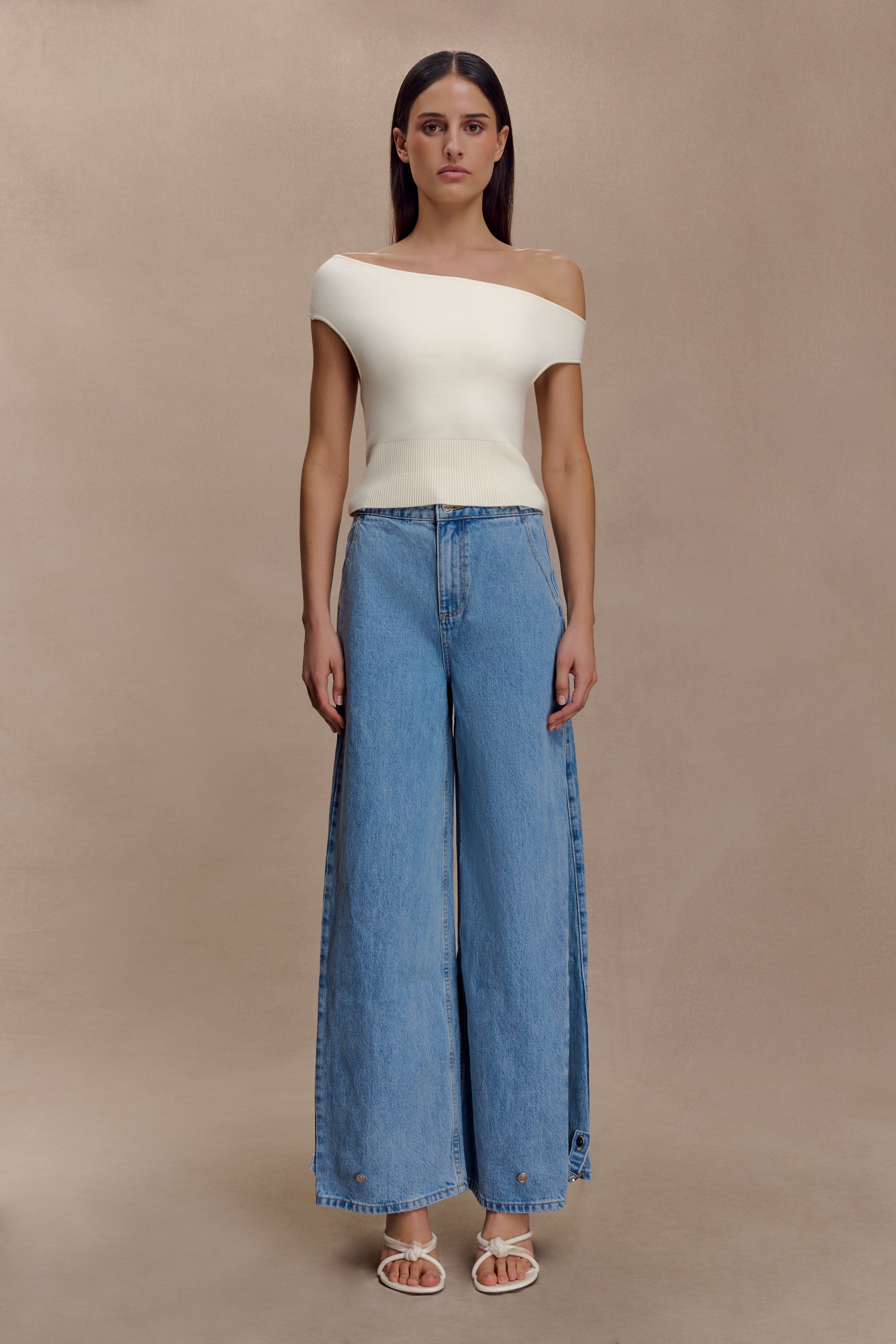Carley Off Shoulder Knit Top - Ivory - Image 4