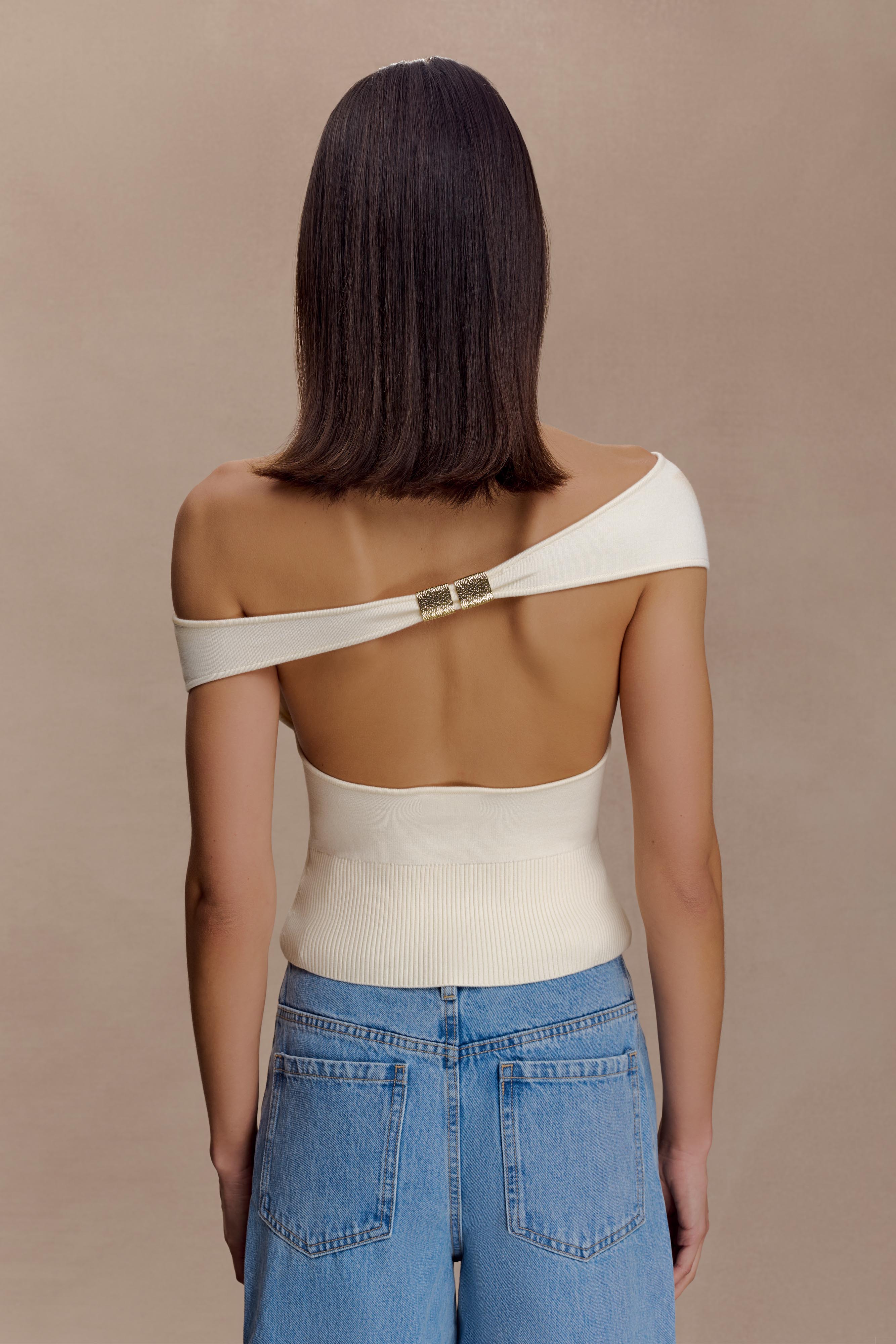Carley Off Shoulder Knit Top - Ivory - Image 2