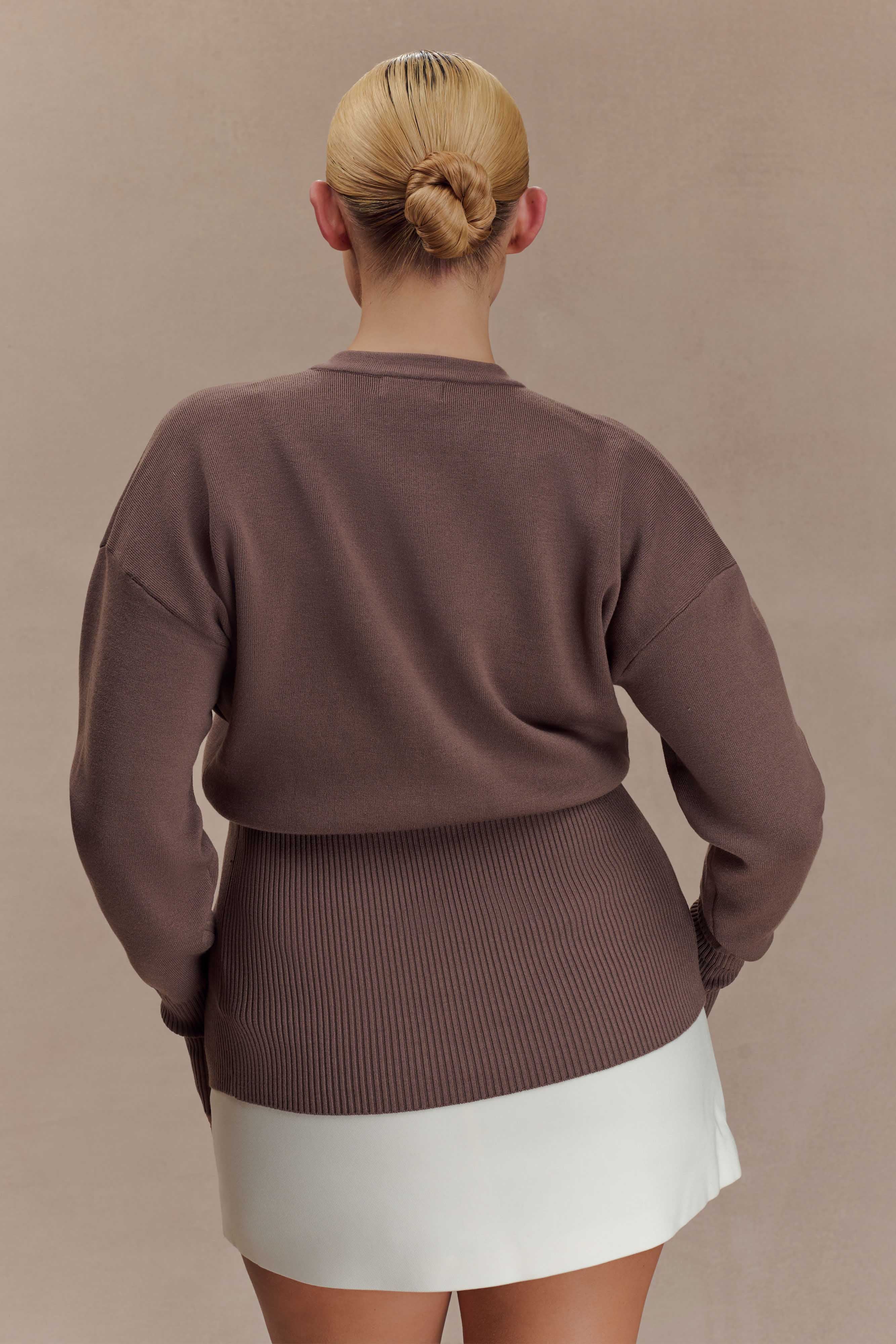 Amanda Statement Button Knit Cardigan - Cacao Brown - Image 5