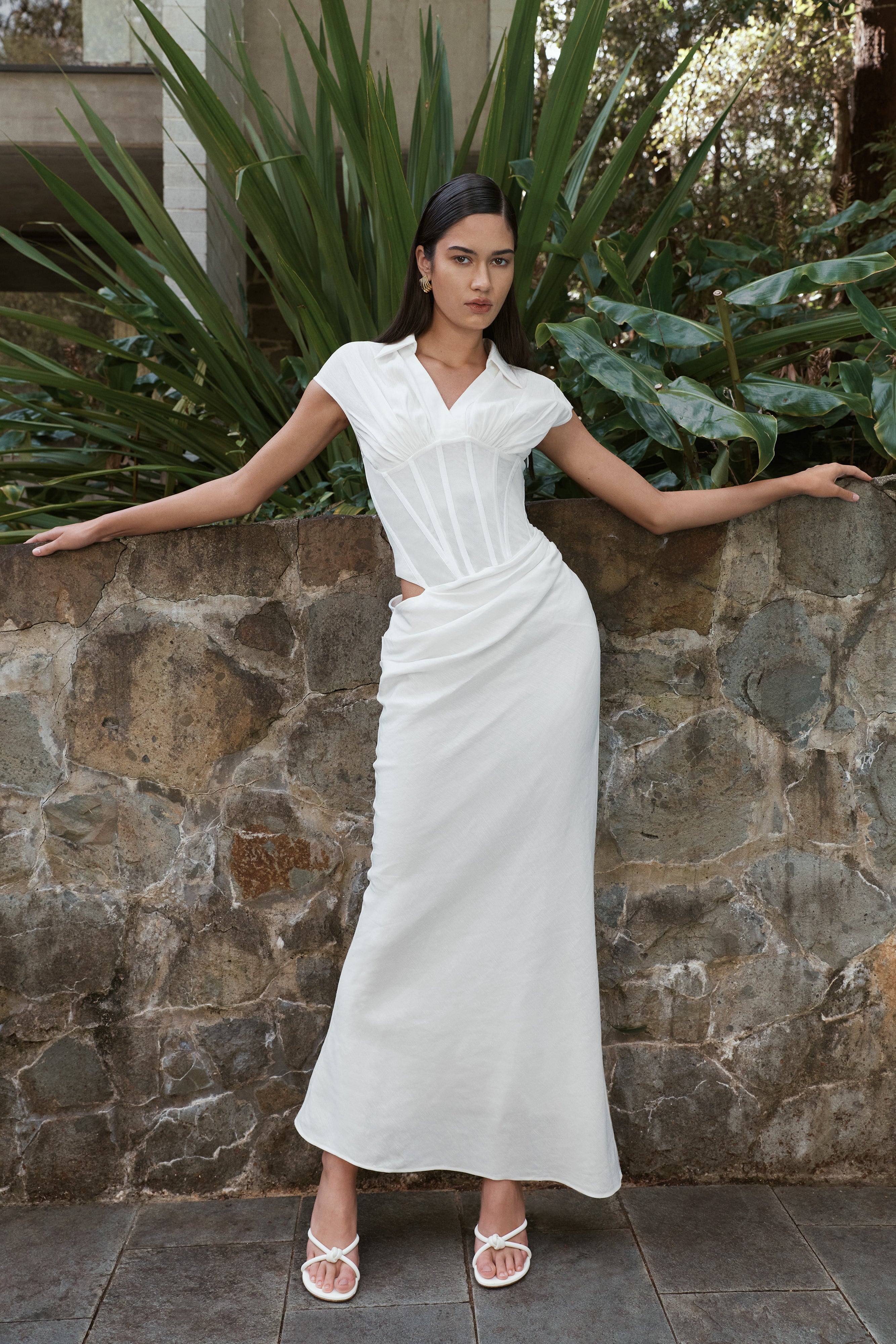 Saphira Shirt Corset Maxi Dress - White - Image 7