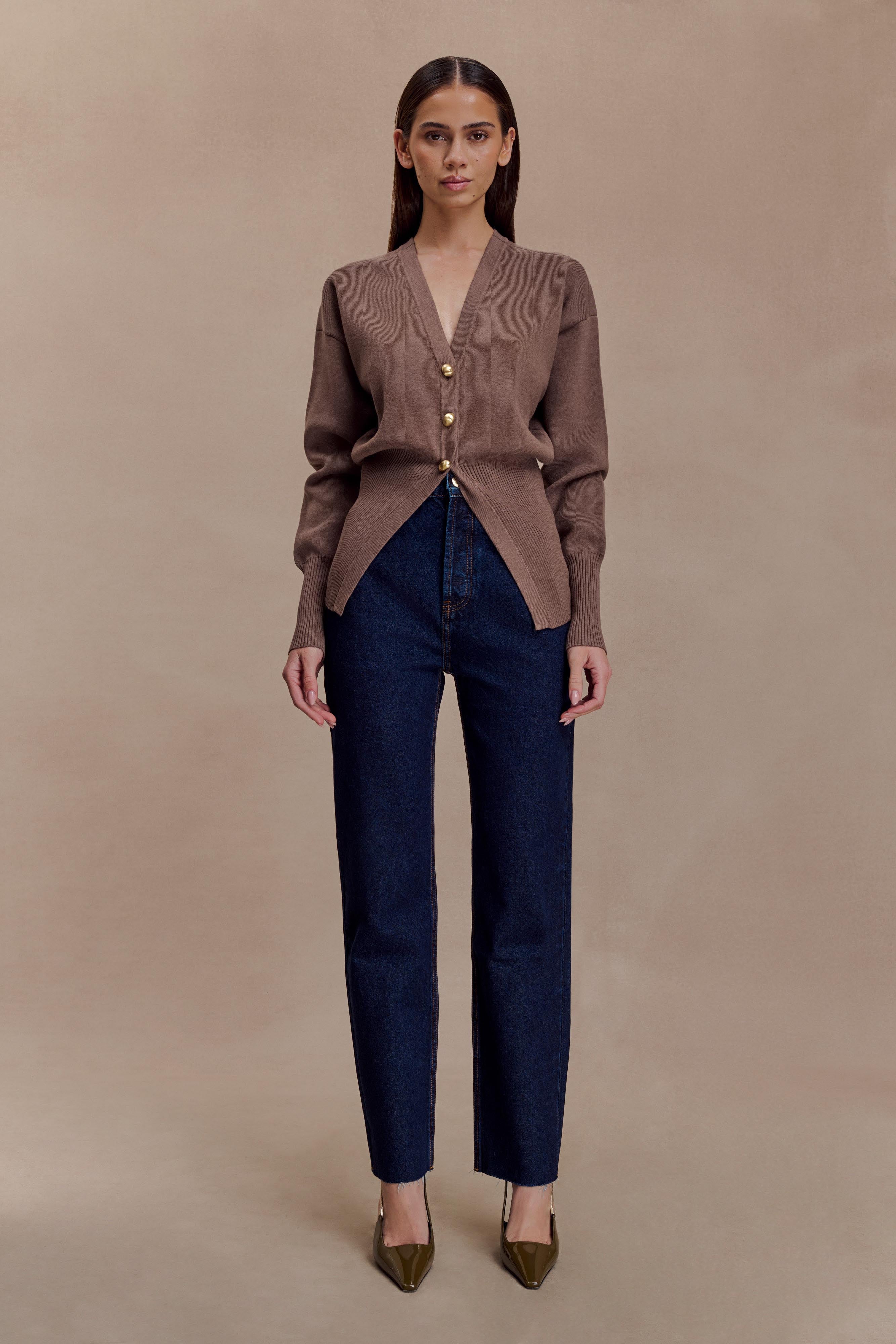Amanda Statement Button Knit Cardigan - Cacao Brown - Image 3
