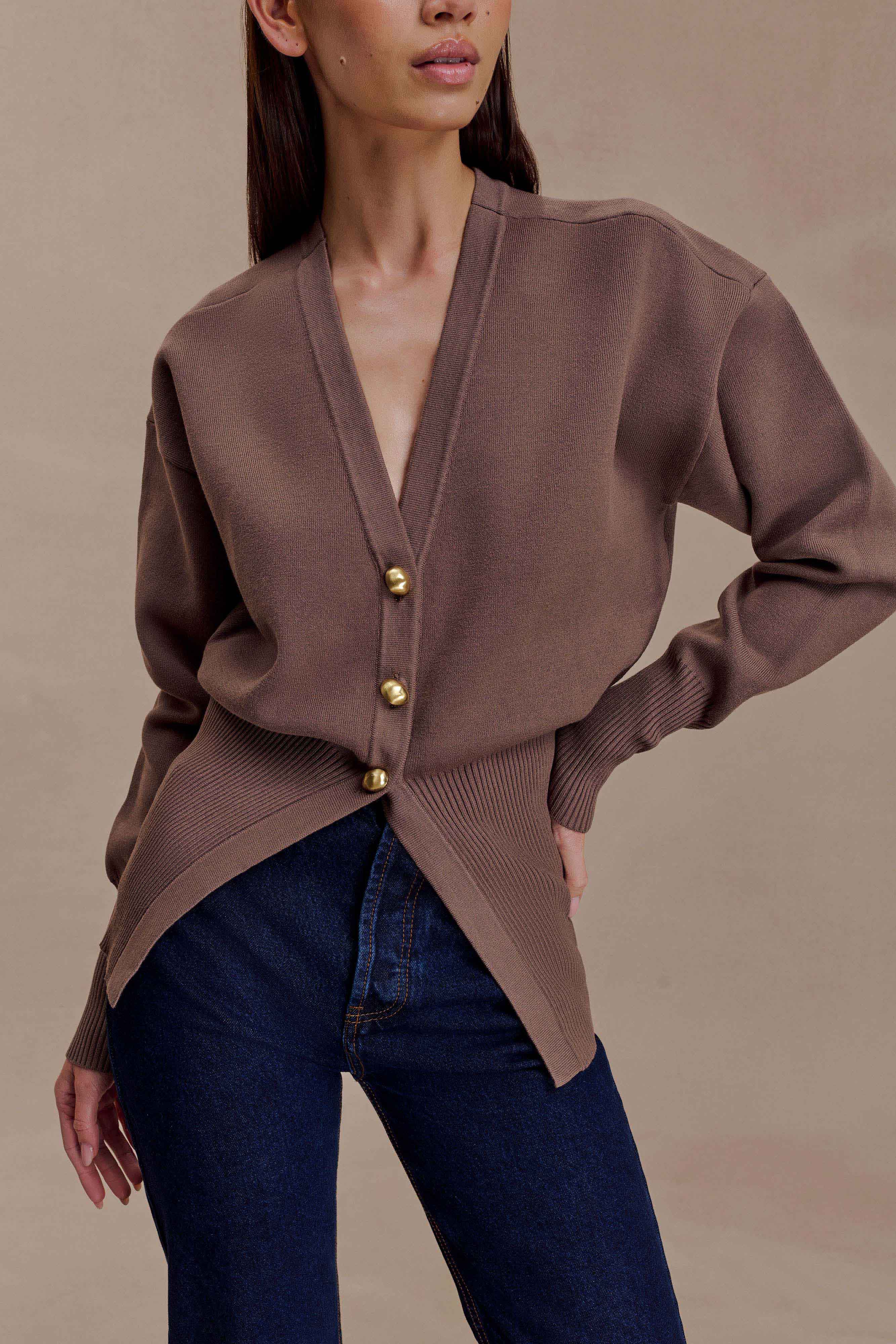 Alternative view of Amanda Statement Button Knit Cardigan - Cacao Brown