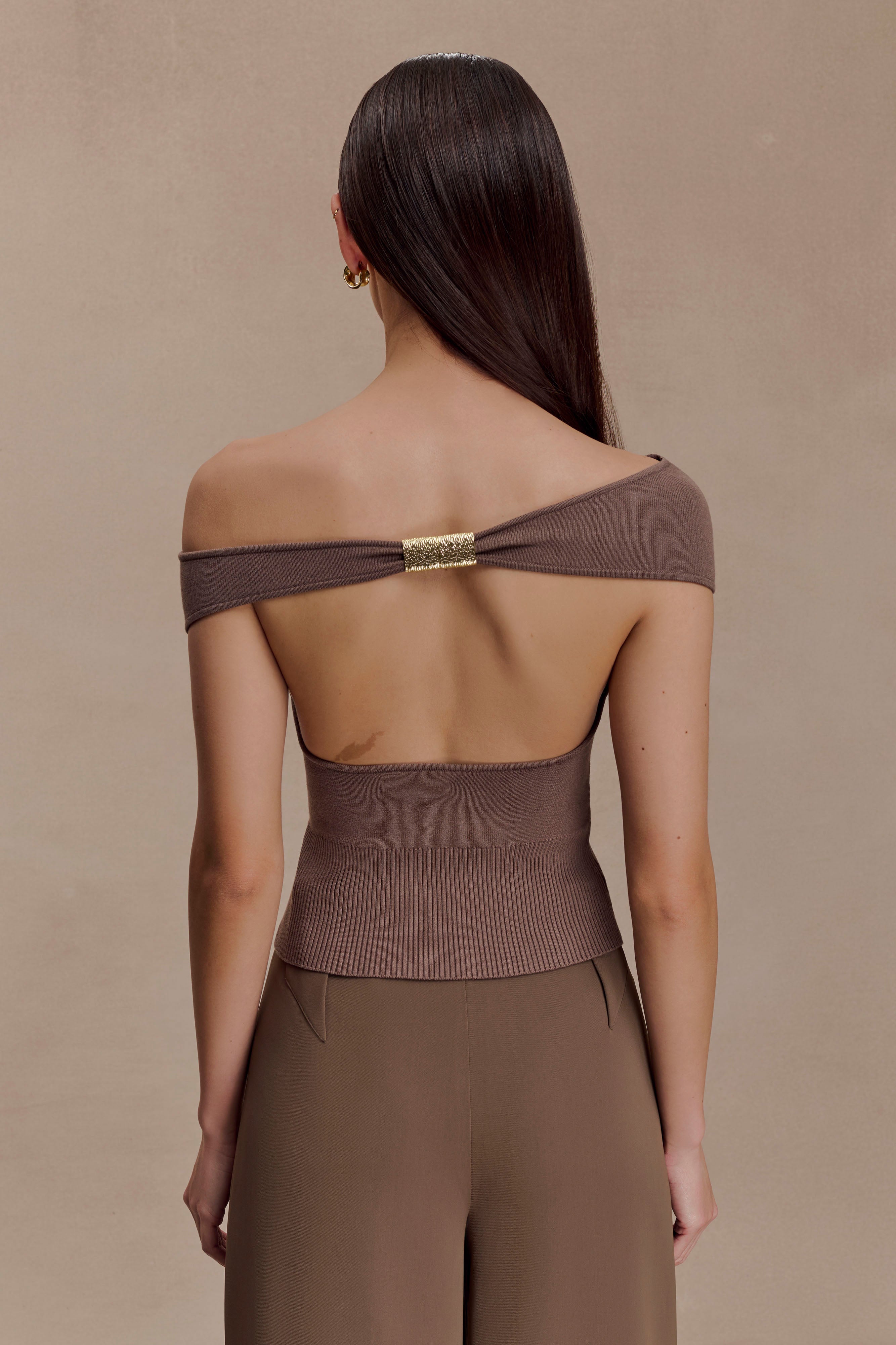 Alternative view of Carley Off Shoulder Knit Top - Cacao Brown