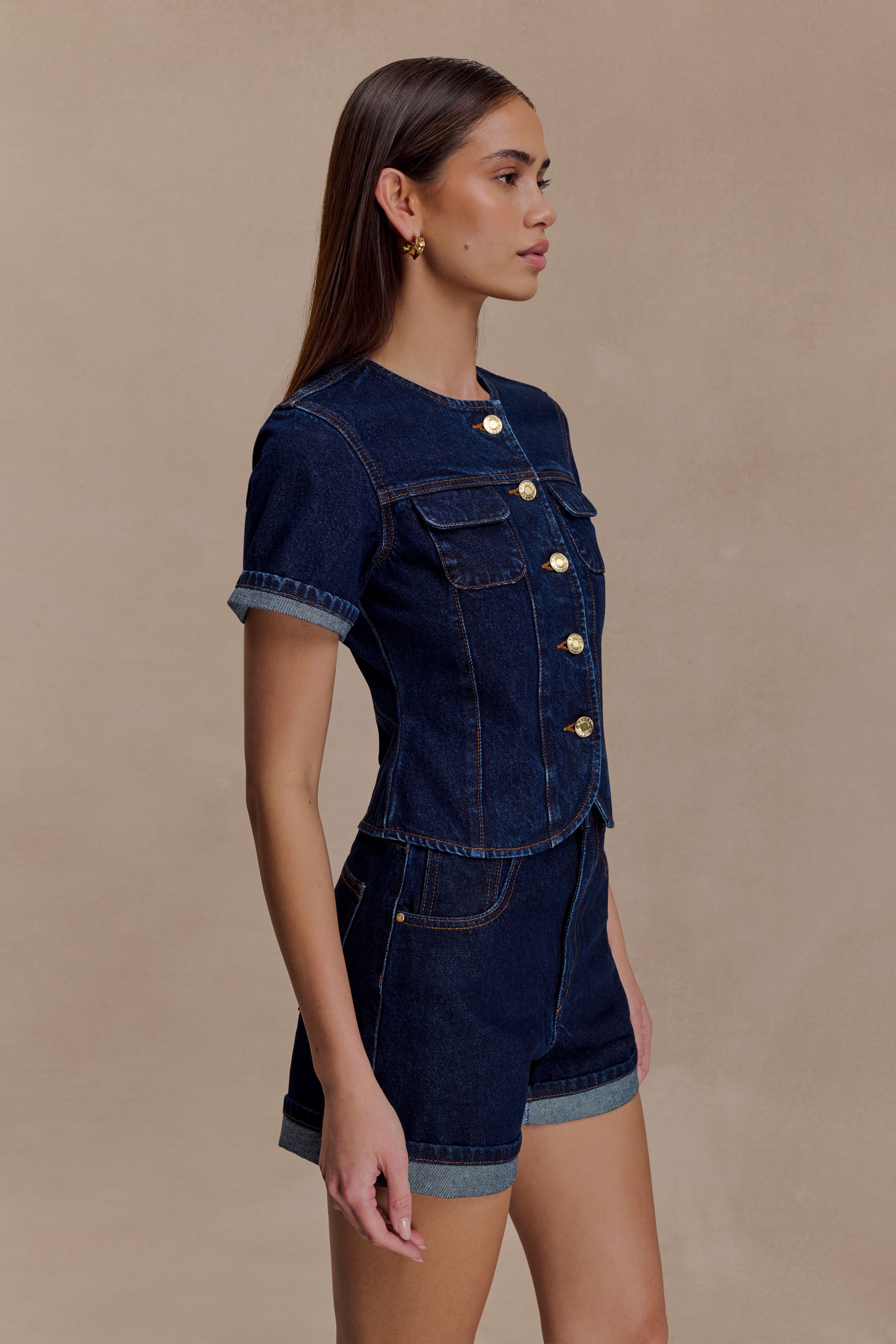 Carlene Cuffed Denim Shorts - Indigo Blue - Image 5