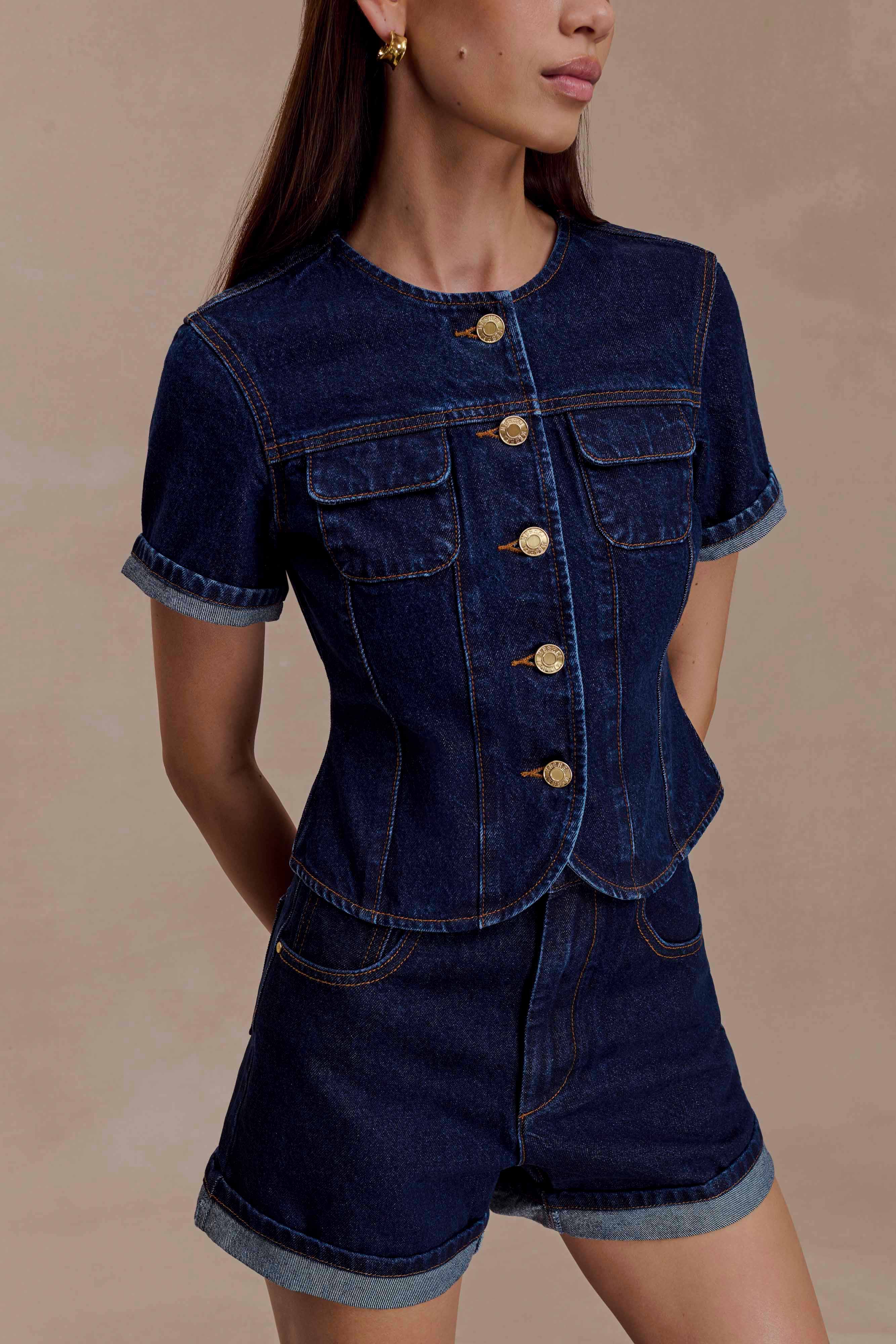 Carlene Cuffed Denim Shorts - Indigo Blue - Image 3