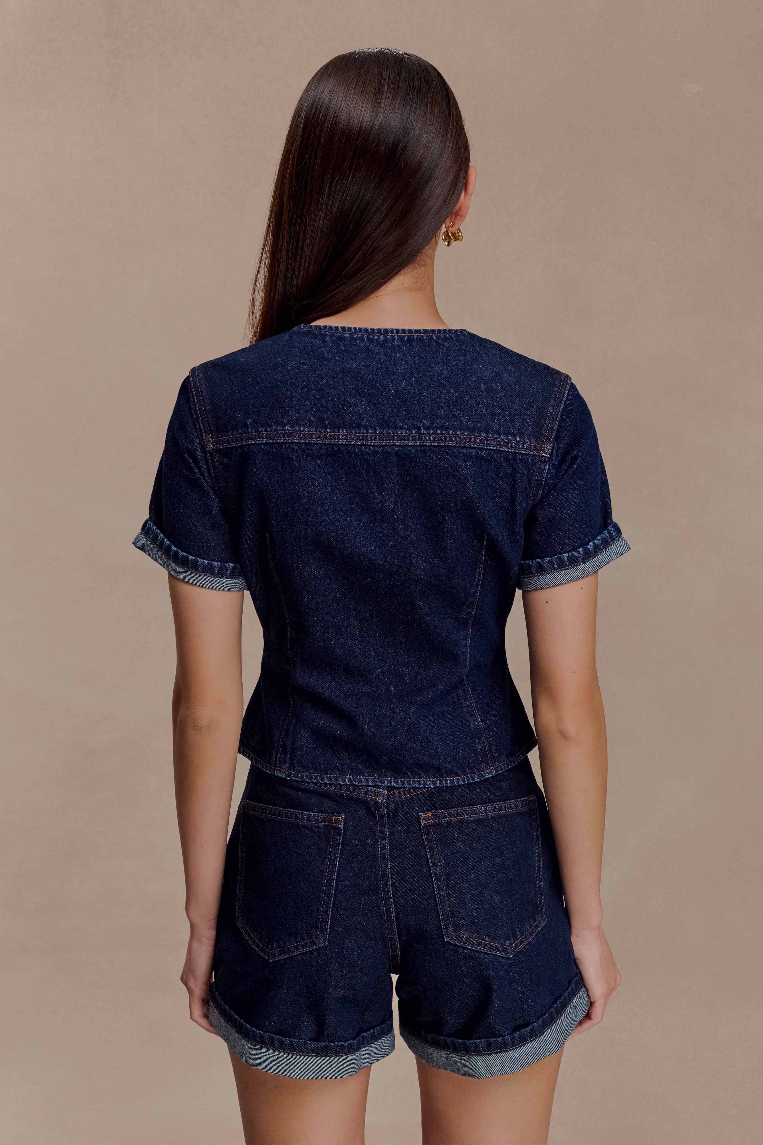 Carlene Cuffed Denim Shorts - Indigo Blue - Image 4