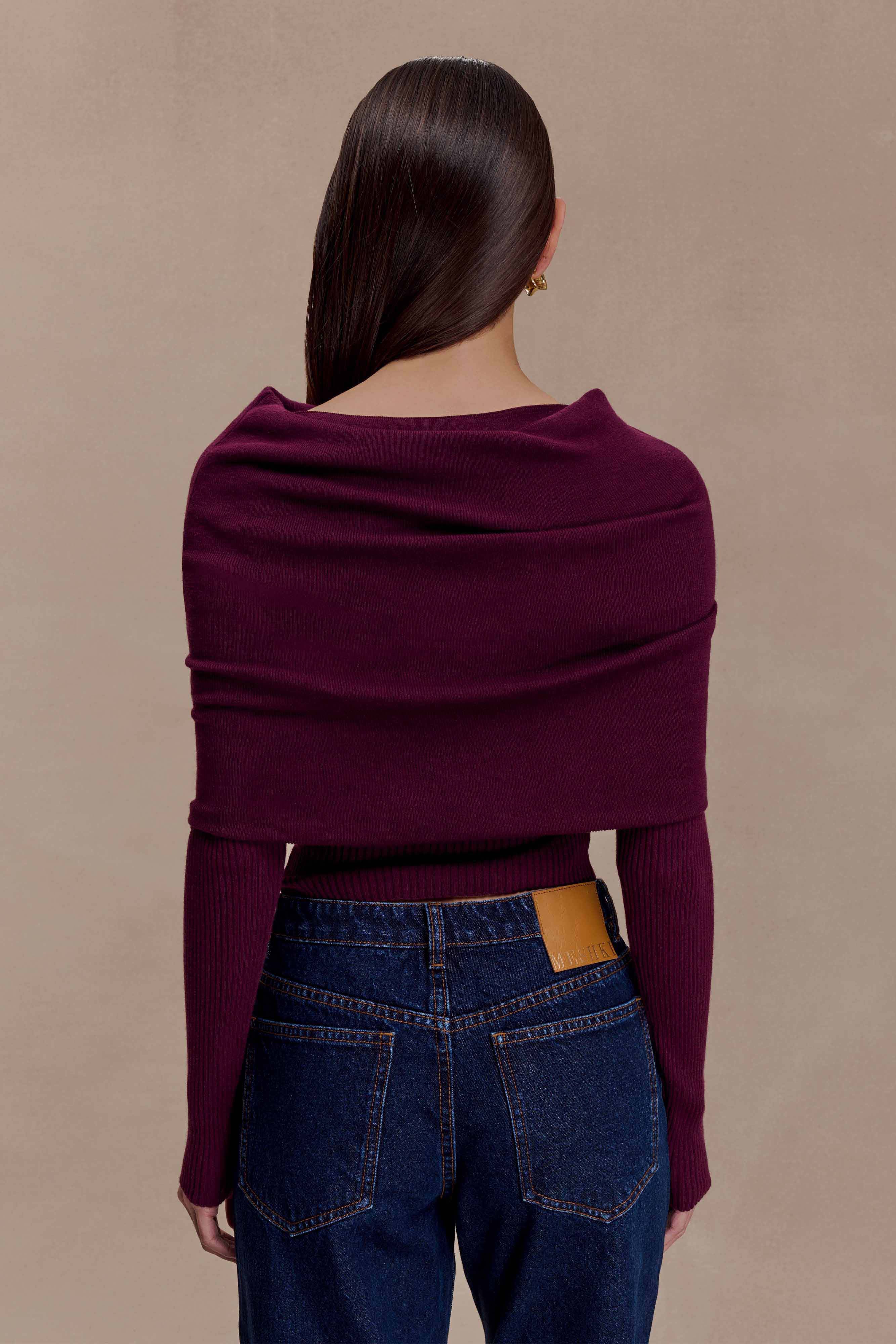 Mazie Asymetrical Cashmere Blend Long Sleeve Knit Top - Plum - Image 2
