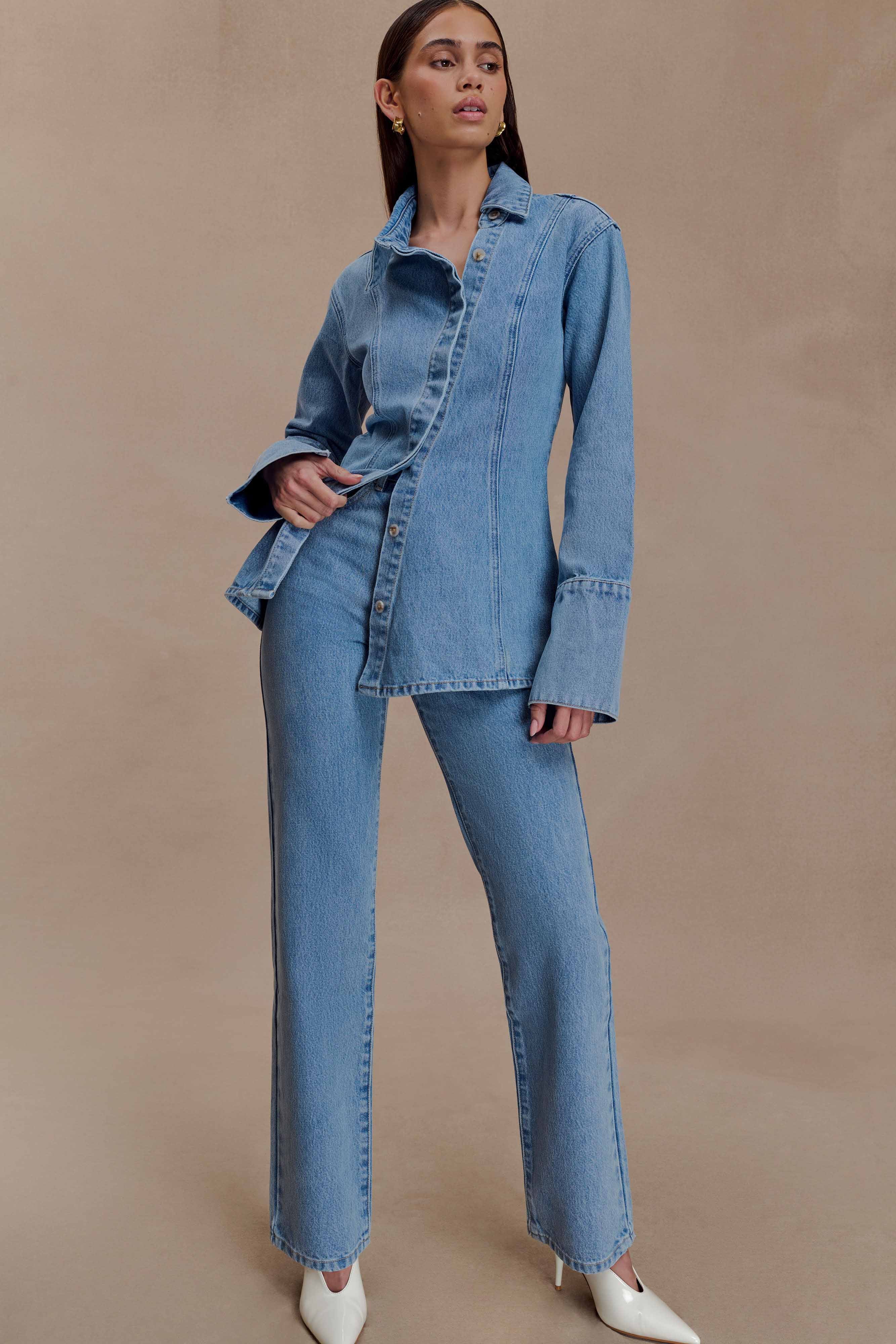 Alternative view of Janine High Waisted Straight Leg Jeans - Classic Blue