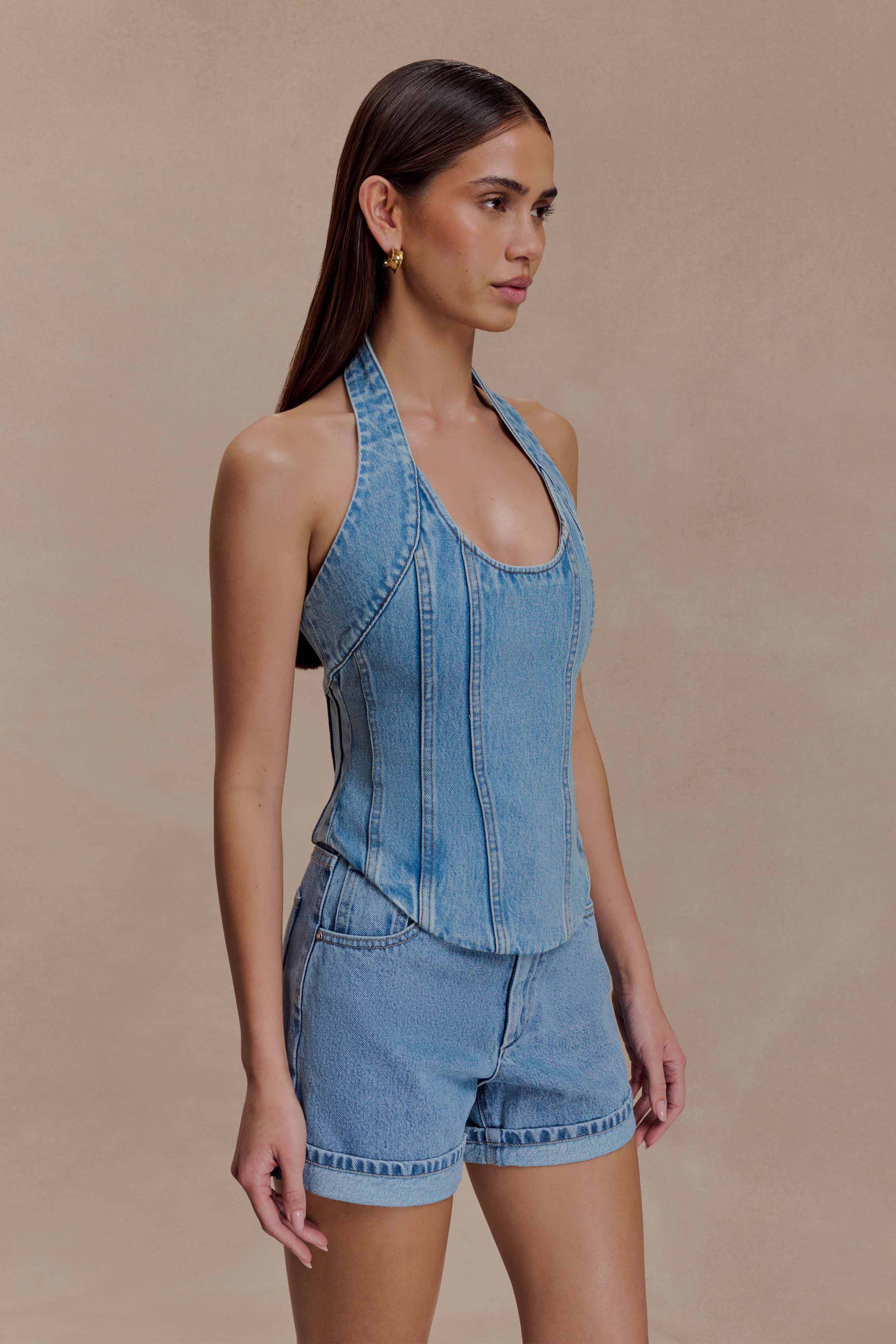 Meadow Denim Corset Halter Top - Classic Blue - Image 3