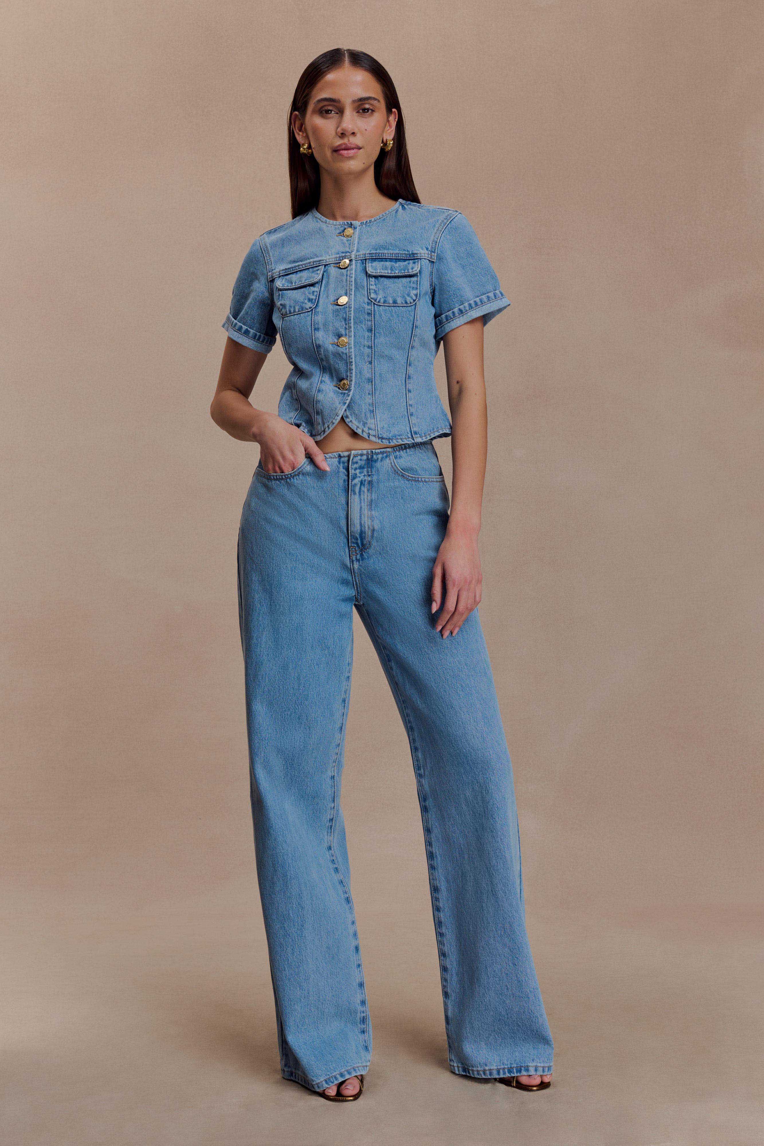 Marge Fitted Denim Short Sleeve Top - Classic Blue - Image 7