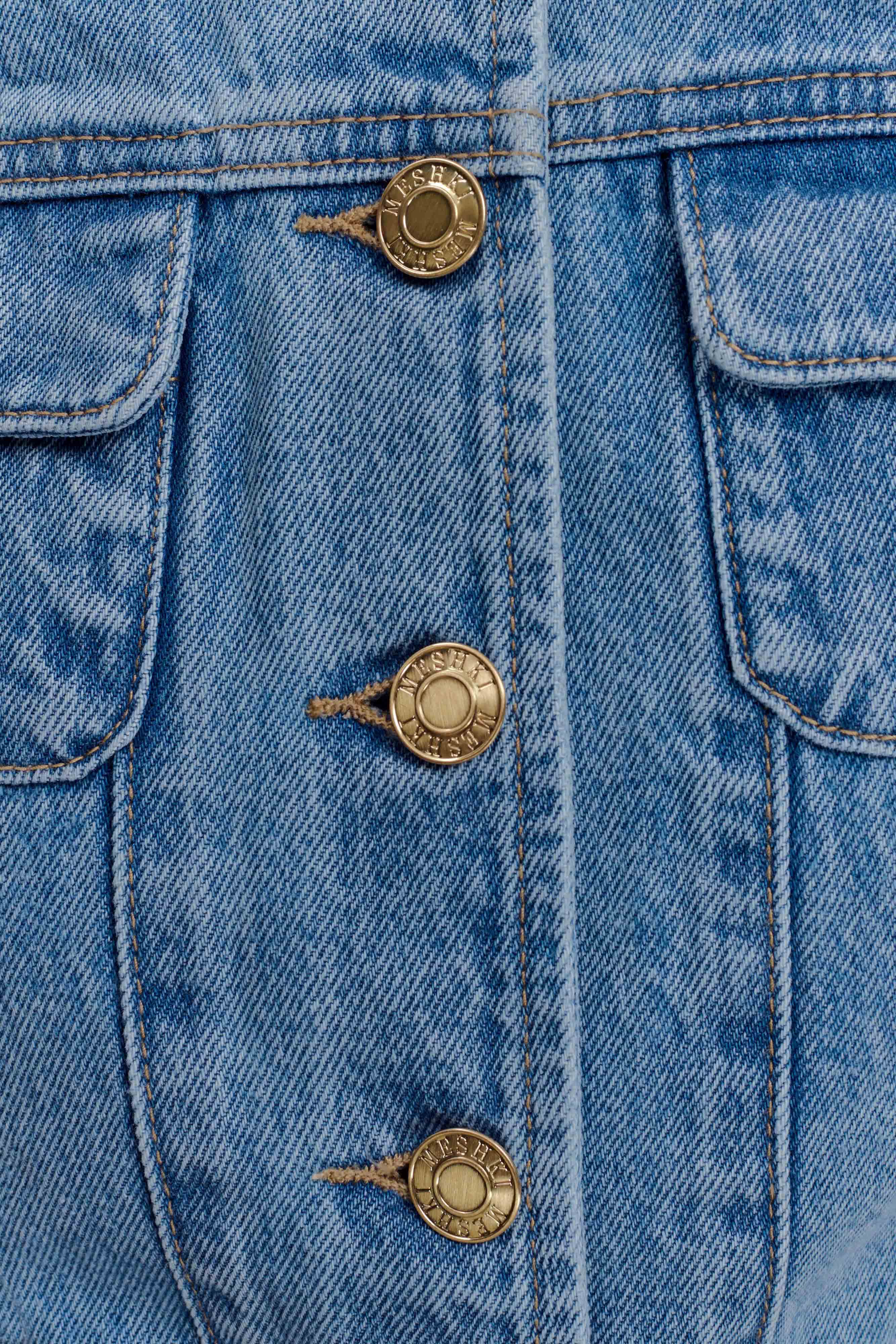 Marge Fitted Denim Short Sleeve Top - Classic Blue - Image 6