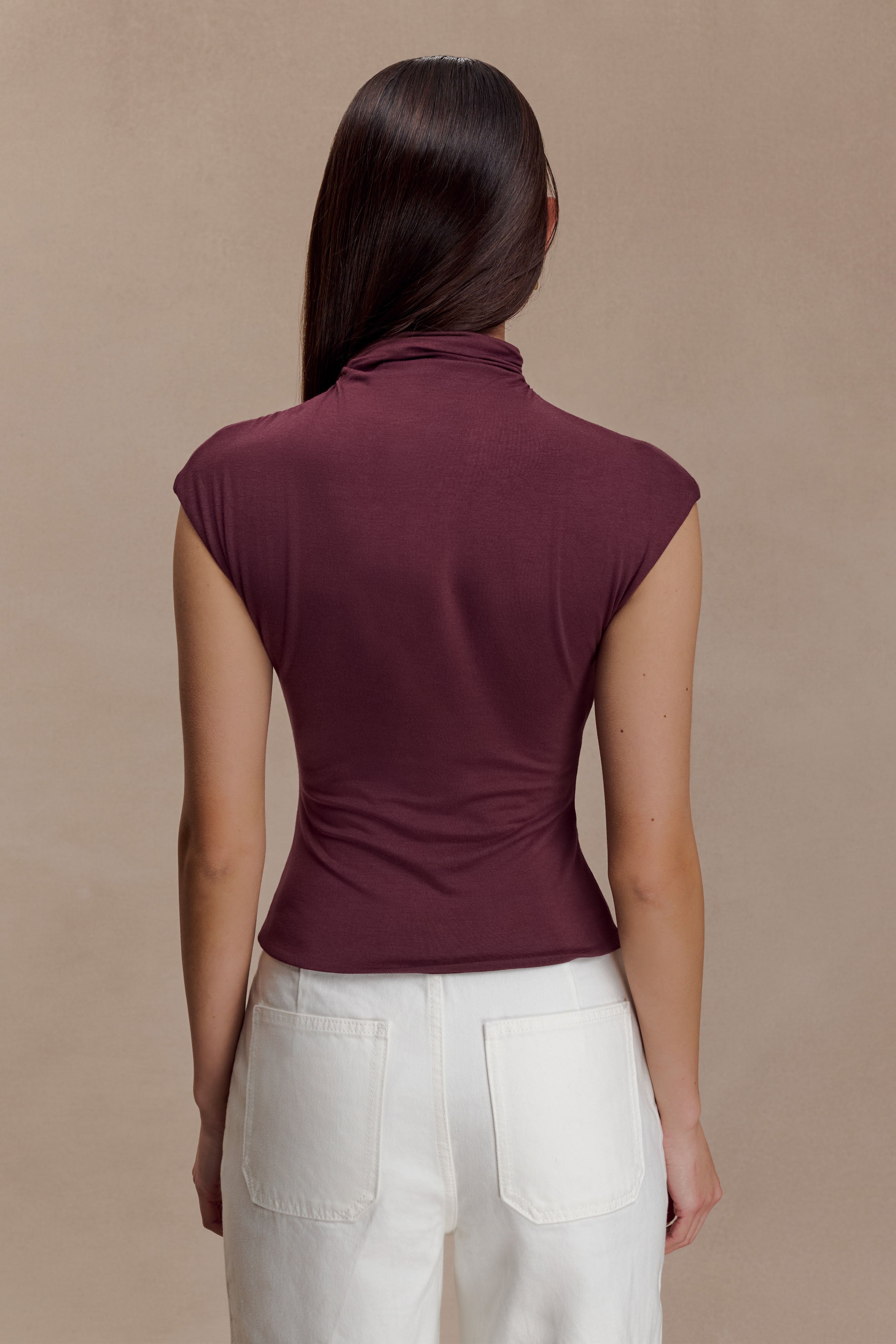 Alternative view of Freesia High Neck Sleeveless Top - Mahogany