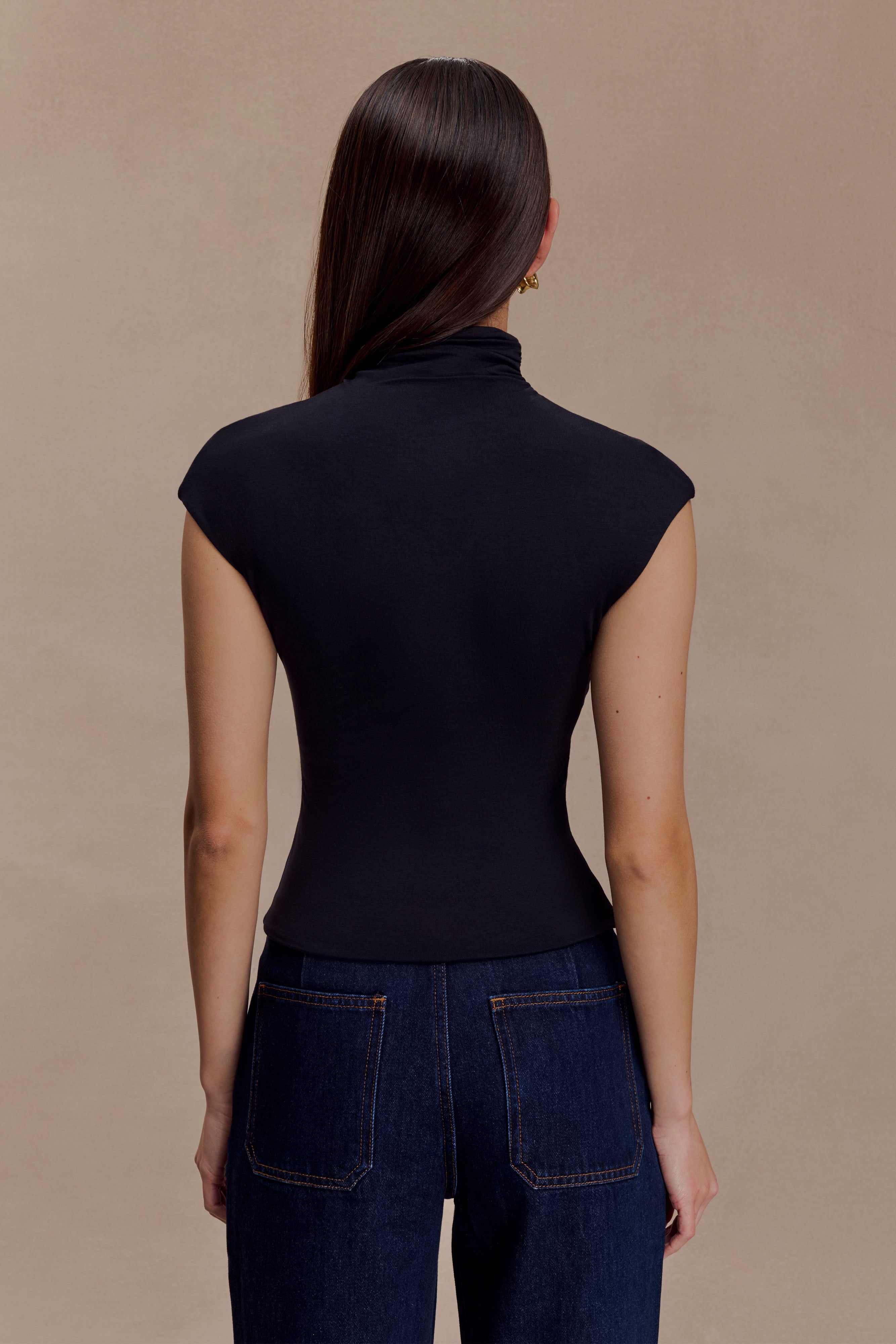 Freesia High Neck Sleeveless Top - Black - Image 2