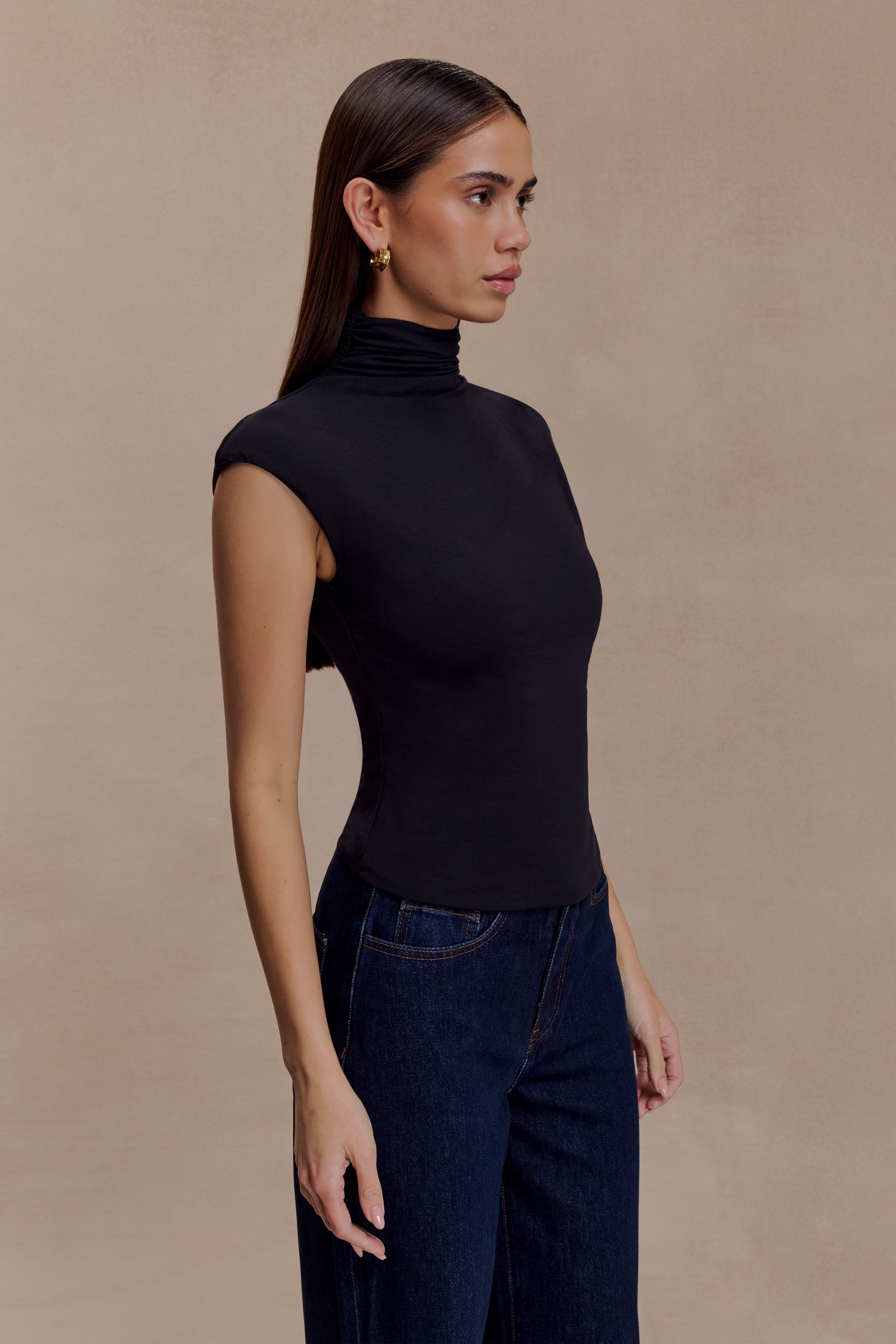 Freesia High Neck Sleeveless Top - Black - Image 3