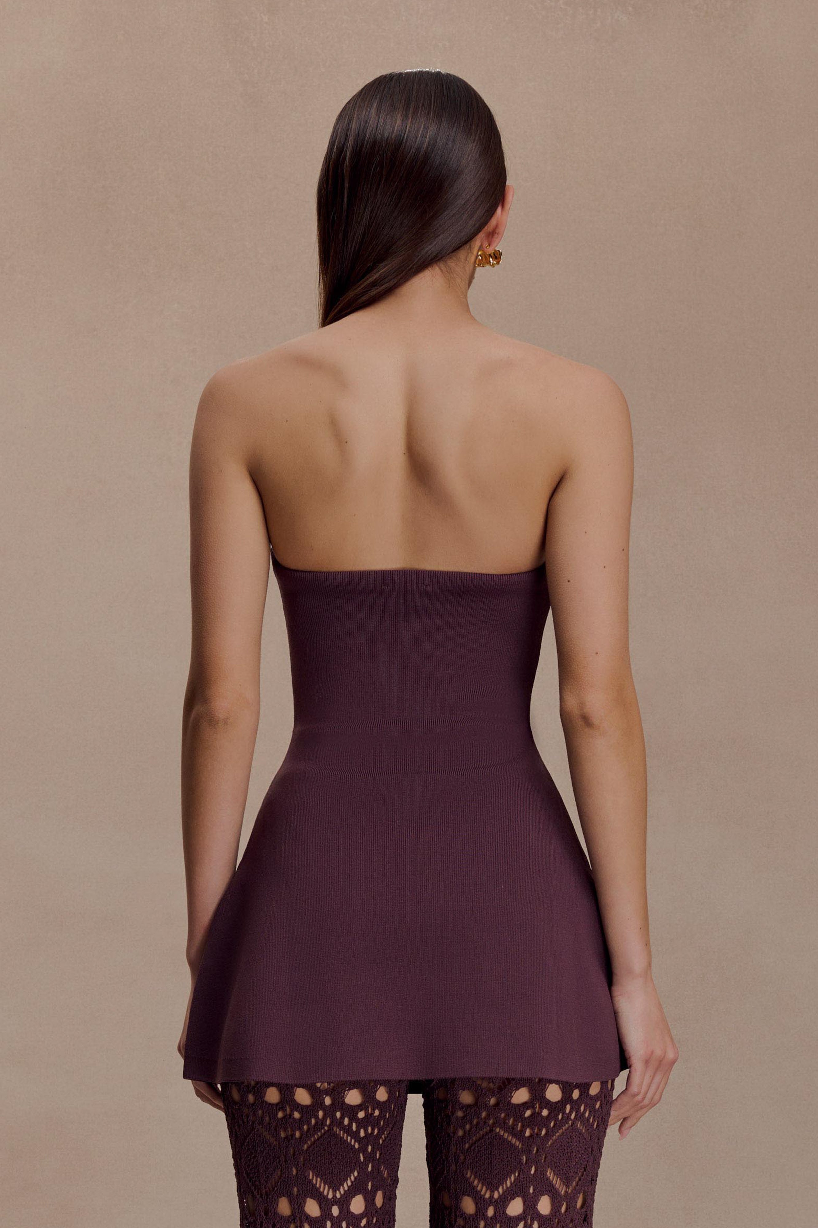 Anette Bandage Knit Strapless Top - Chocolate - Image 4