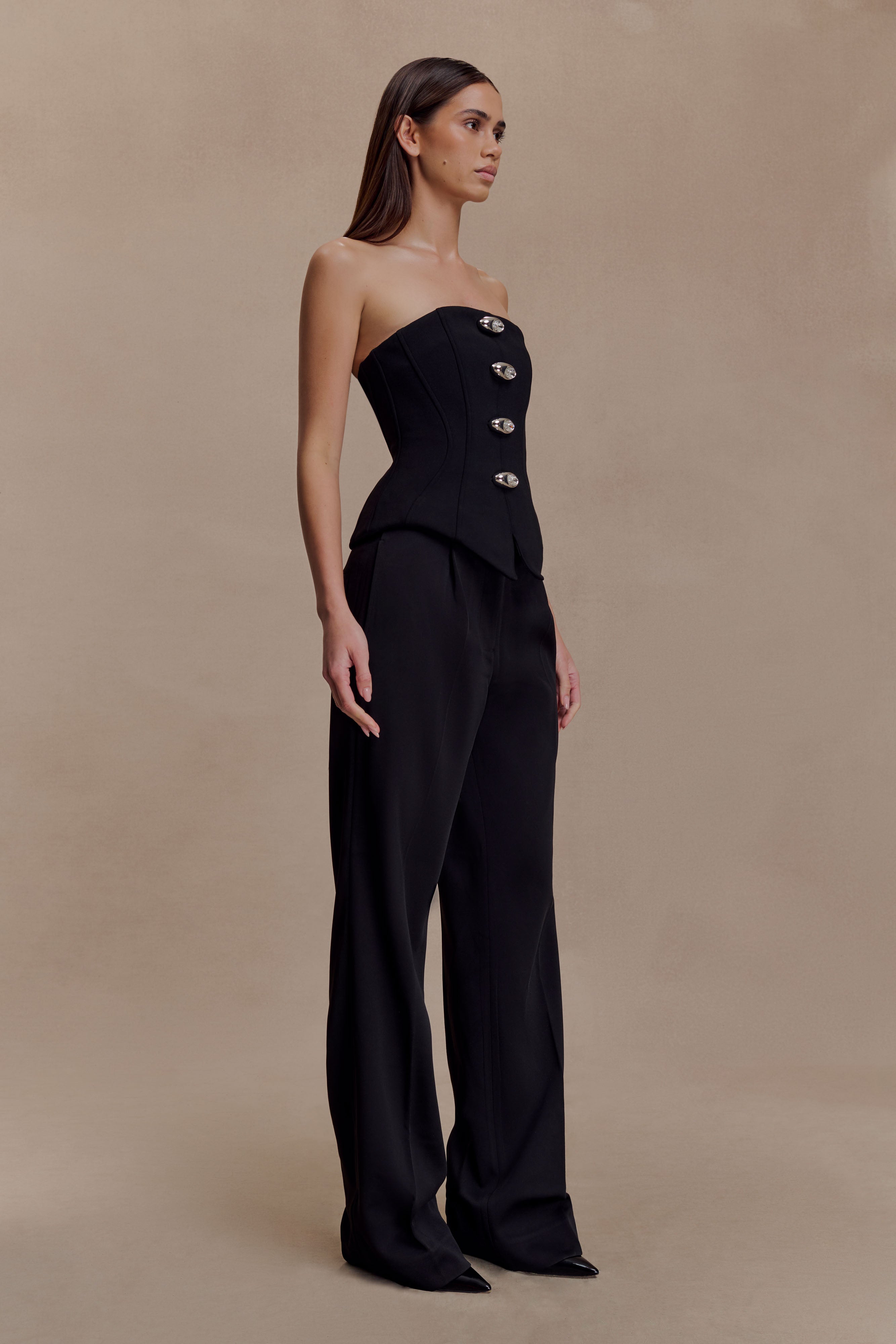 Fatima Satin Straight Leg Pant - Black - Image 3
