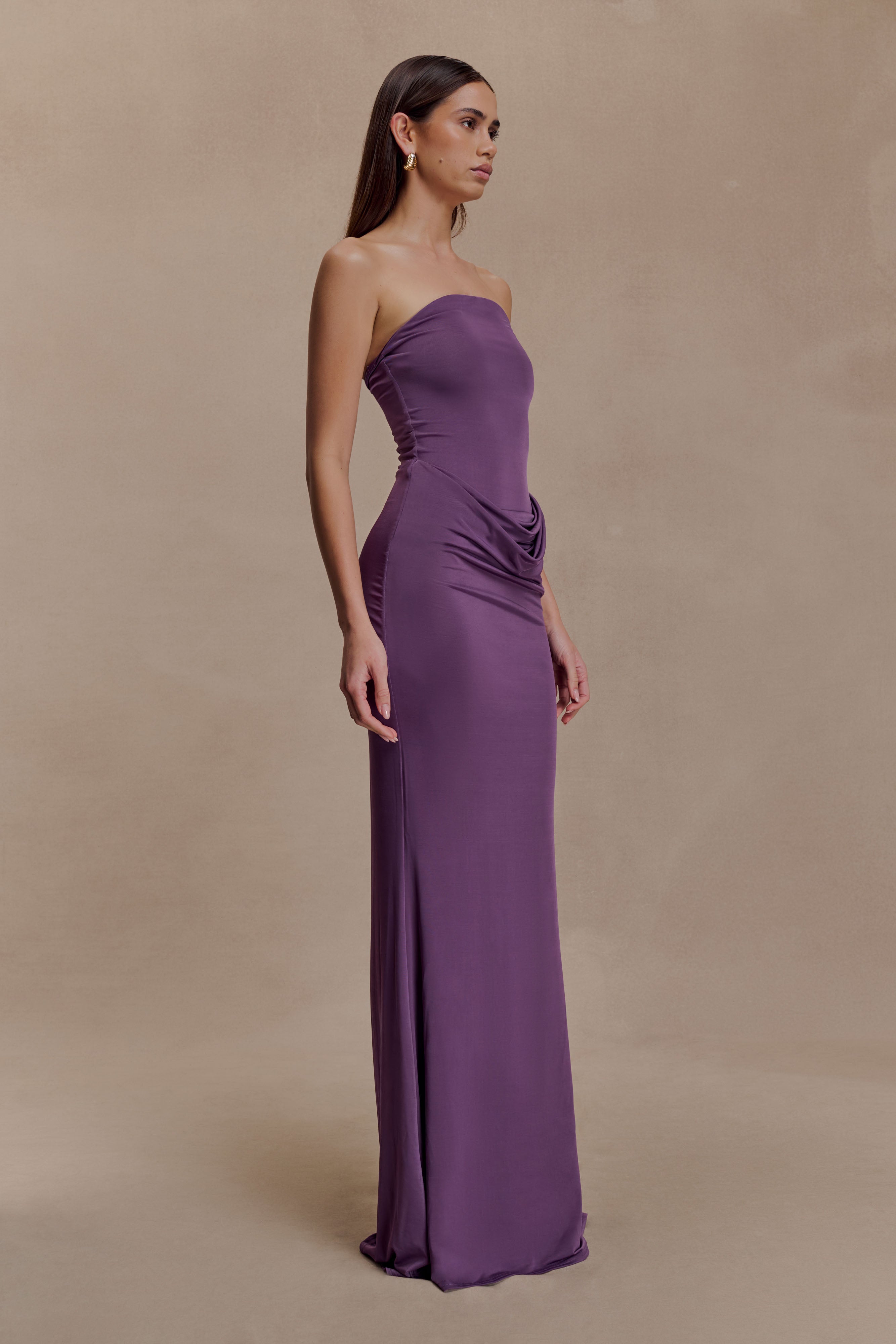 Madison Strapless Slinky Maxi Dress - Purple - Image 5