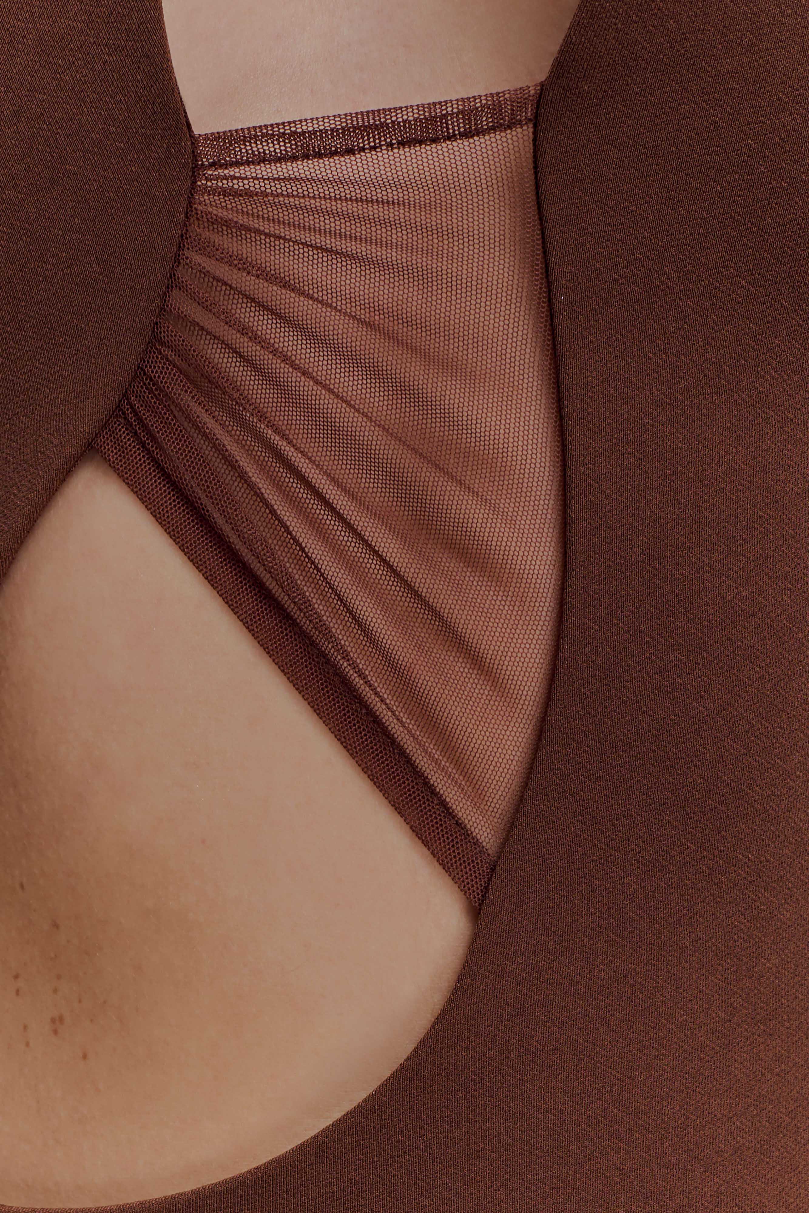 Aubree Crepe And Mesh Maxi Dress - Chocolate/Mocha - Image 4
