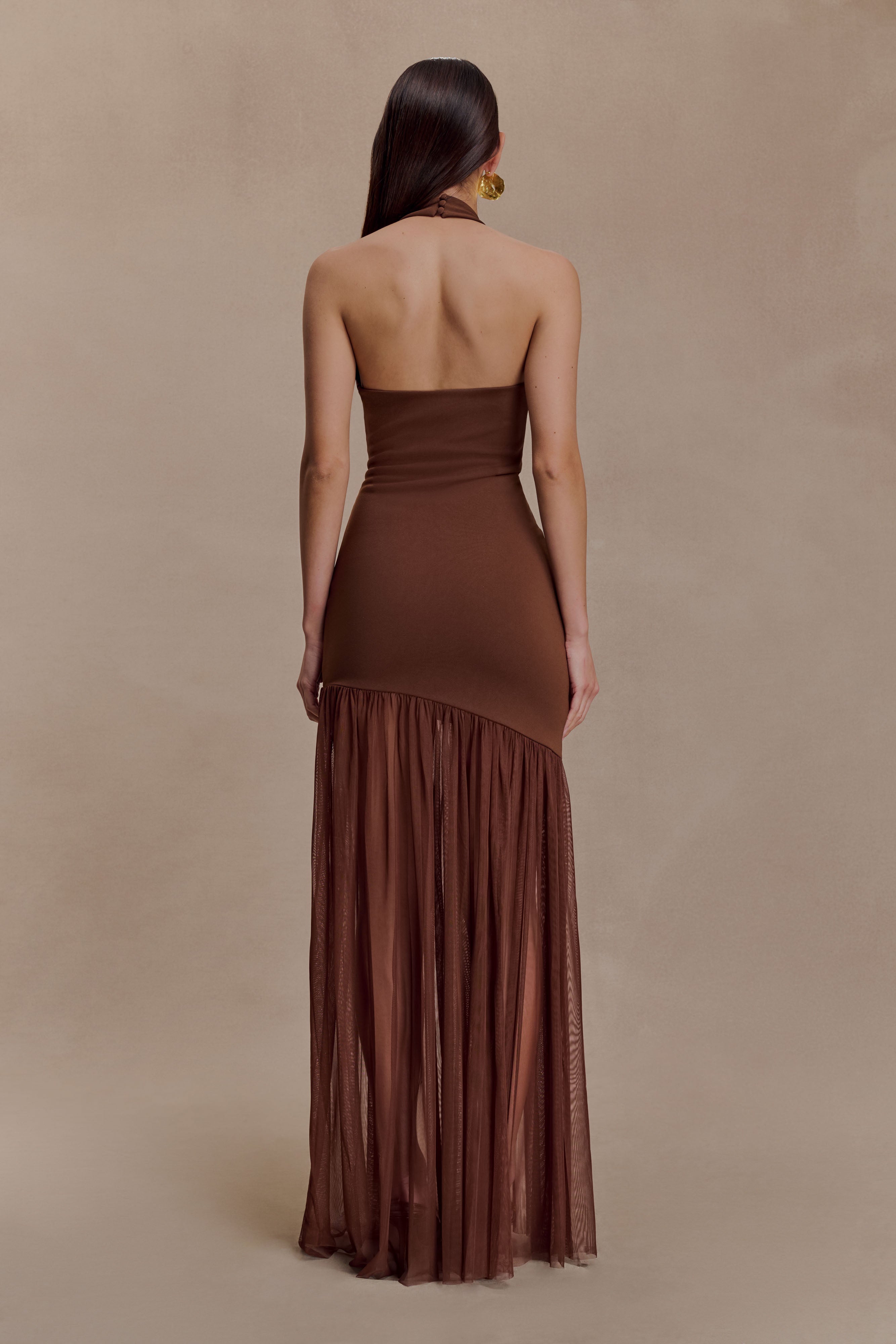 Alternative view of Aubree Crepe And Mesh Maxi Dress - Chocolate/Mocha